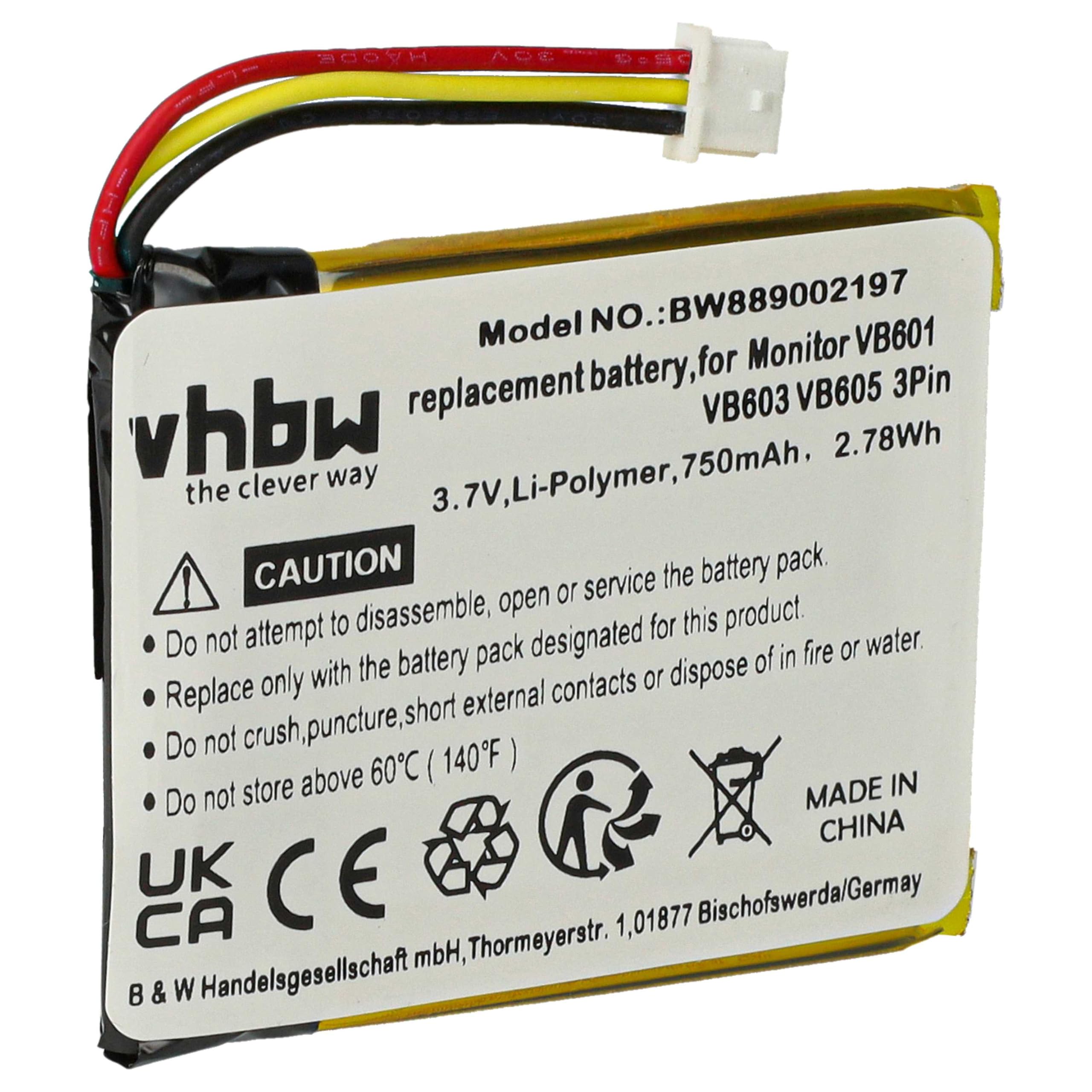 vhbw batteria compatibile con Boifun VB603, VB601, E40, VB610, VB605 babyphone (750mAh, 3,7V, Li-Poly)