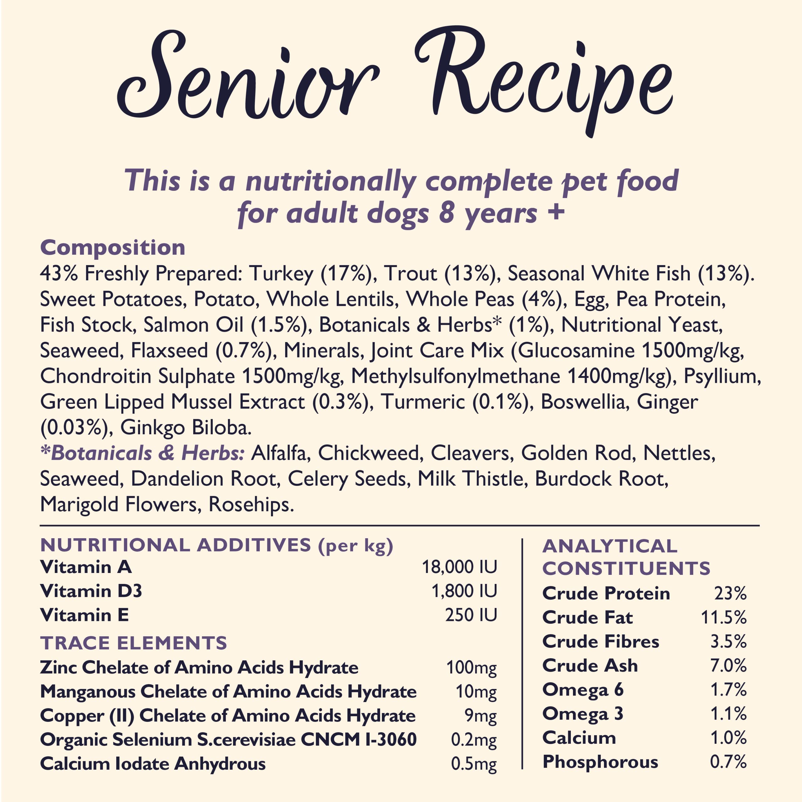 Lily's Kitchen Senior Recipe Indyk, pstrąg i sezonowa biała ryba - naturalna bezziarna kompletna sucha karma dla psów (worek 7 kg) (opakowanie może się różnić)