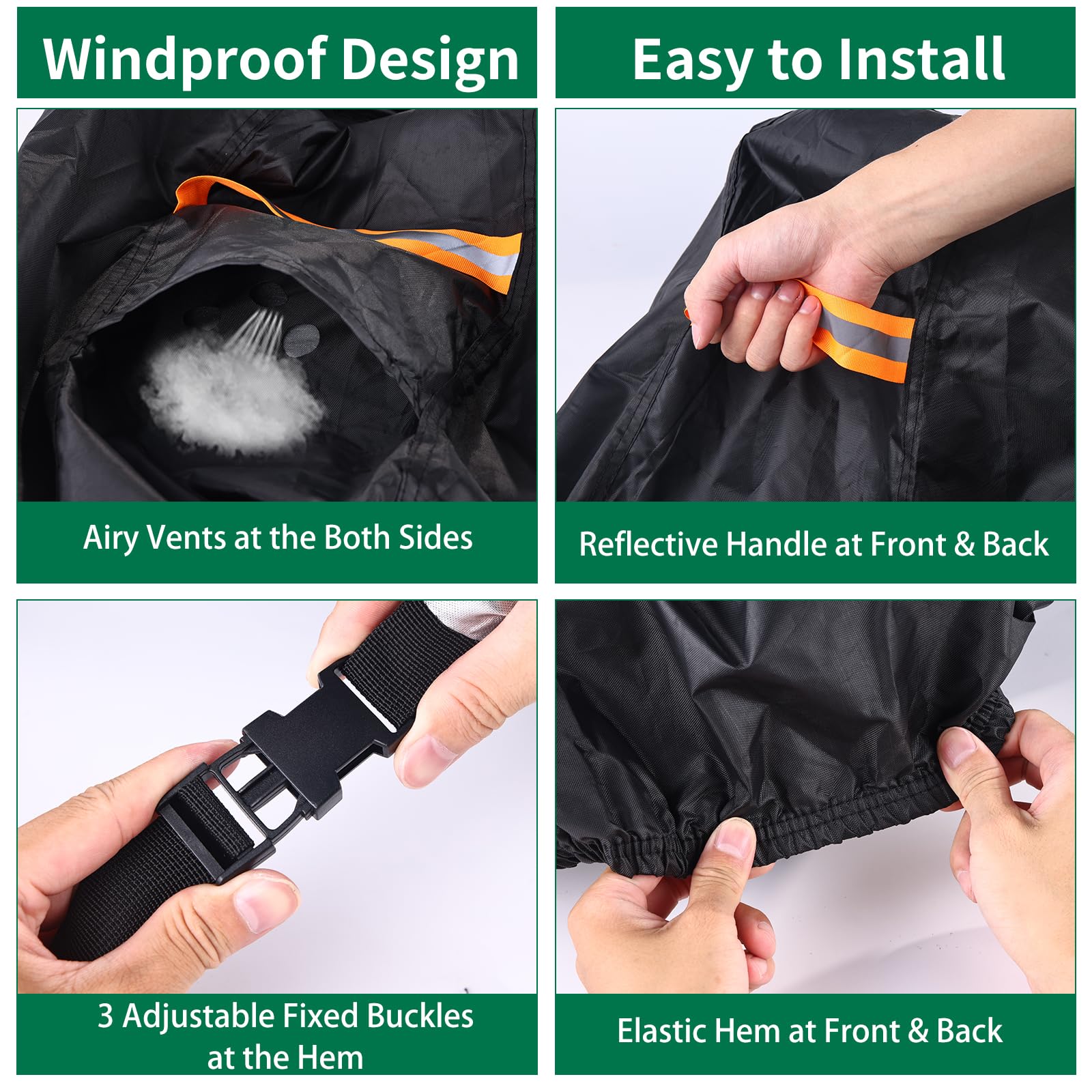 Housse de hamac imperméable et durable 420D pour support de hamac de 3,7 m, coupe-vent, 3 boucles et 1 cordon élastique, aération aérée, poignée réfléchissante, protection contre les intempéries
