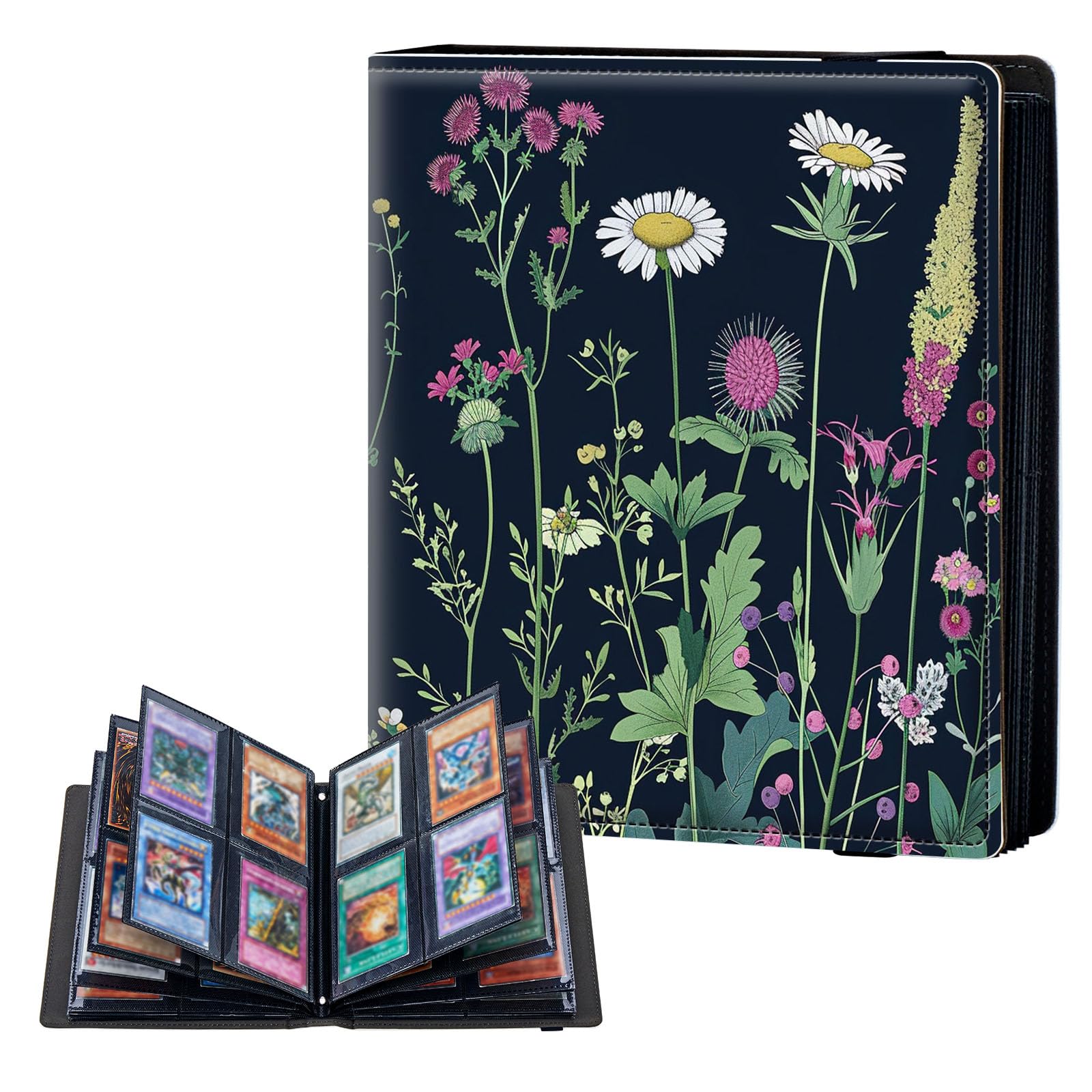 ETLKJVBL 4 Pocket Trading Card Binder, Card Collection Binder for TCG, MTG, Sports Cards, Baseball, Botanical Fleur Trading Card Book Holder for Collectors, Top Loader Binder