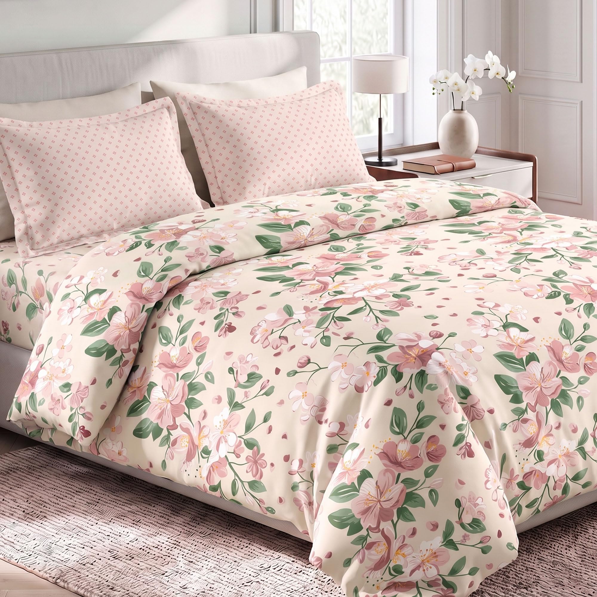 MYTRIDENT Soft Comfort Bedsheet for Double Bed, 100% Cotton Bedsheet, 180 TC, Soft and Breathable, King Size Bedsheet with 2 Pillow Covers - Daisy-image-21