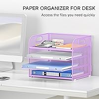 Vista 43 de 5 Tray Paper Organizer Letter Tray with Handle - Mesh Desk File Organizer, Paper Sorter Organizer for Office, Home or School File Folder Holder
