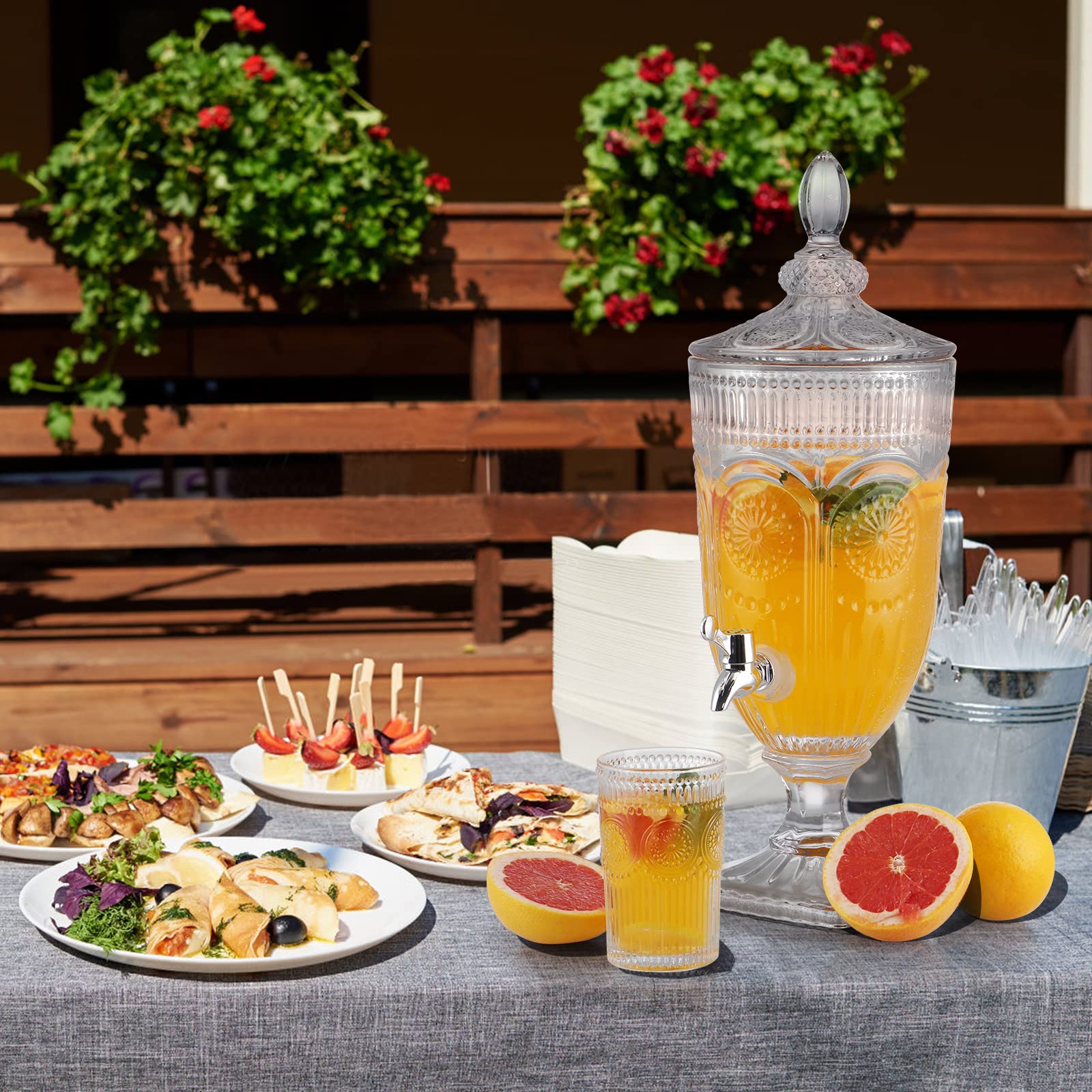 Dispensador de Bebidas con Grifo 3L - con Tapa de Cristal y Grifo sin Fugas - dispensador de Bebidas de 0,8 galones - Agua Jugo Vino Sangria - para Fiestas, Bares