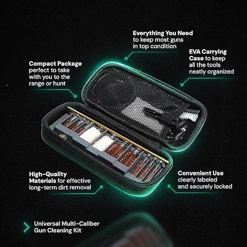 Miniatura 2 de GRITR Kit de limpieza de pistola de varios calibres  Juego de suministros de limpieza de pistola, rifle y escopeta, con funda de transporte duradera
