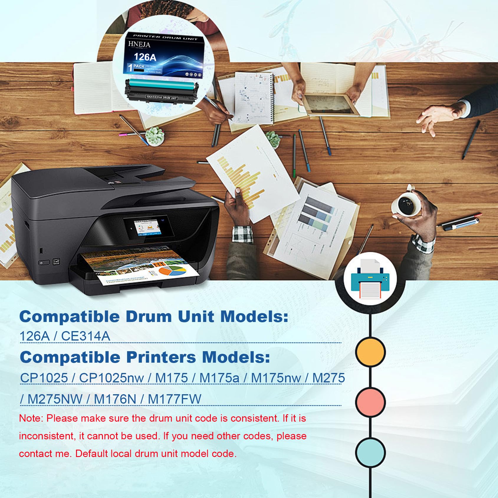 Unità Tamburo 126A, Unità Di Imaging CE314A Compatibile per HP CP1025 CP1025nw M175 M175a M175nw M275 M275NW M176N M177FW Stampante,Black-1 Pack