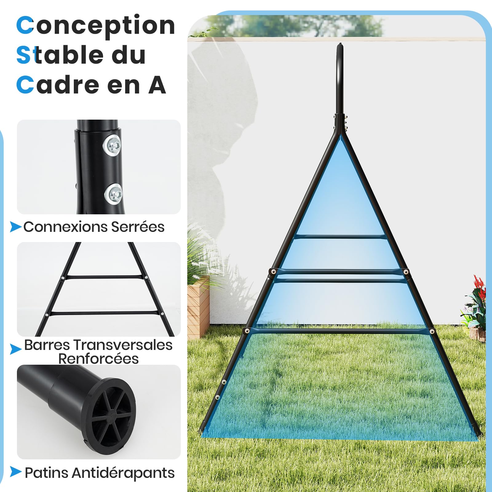 GOPLUS 2 en 1 Portique Balançoire Extérieur 1 Place, Cadre Support Siège Suspendu Hamac pour Porche, Charge 300 kg, pour Jardin, Arrière-Cour, Balcon, sans Banlançoire (Noir|2 en 1,180x133x182CM)
