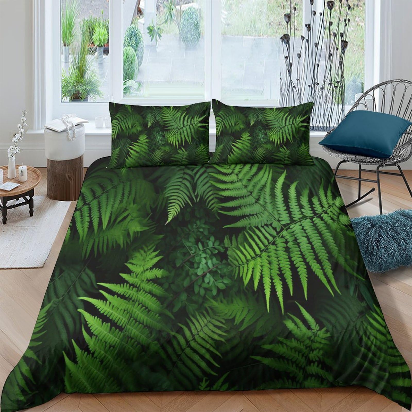 Ctjqhvkz Style-3 3D Printed Fern Forest Fitted Sheet Microfiber Soft Bed Cover Green Leaf Pattern For Bedroom Guestroom Decor Single（135X200cm）