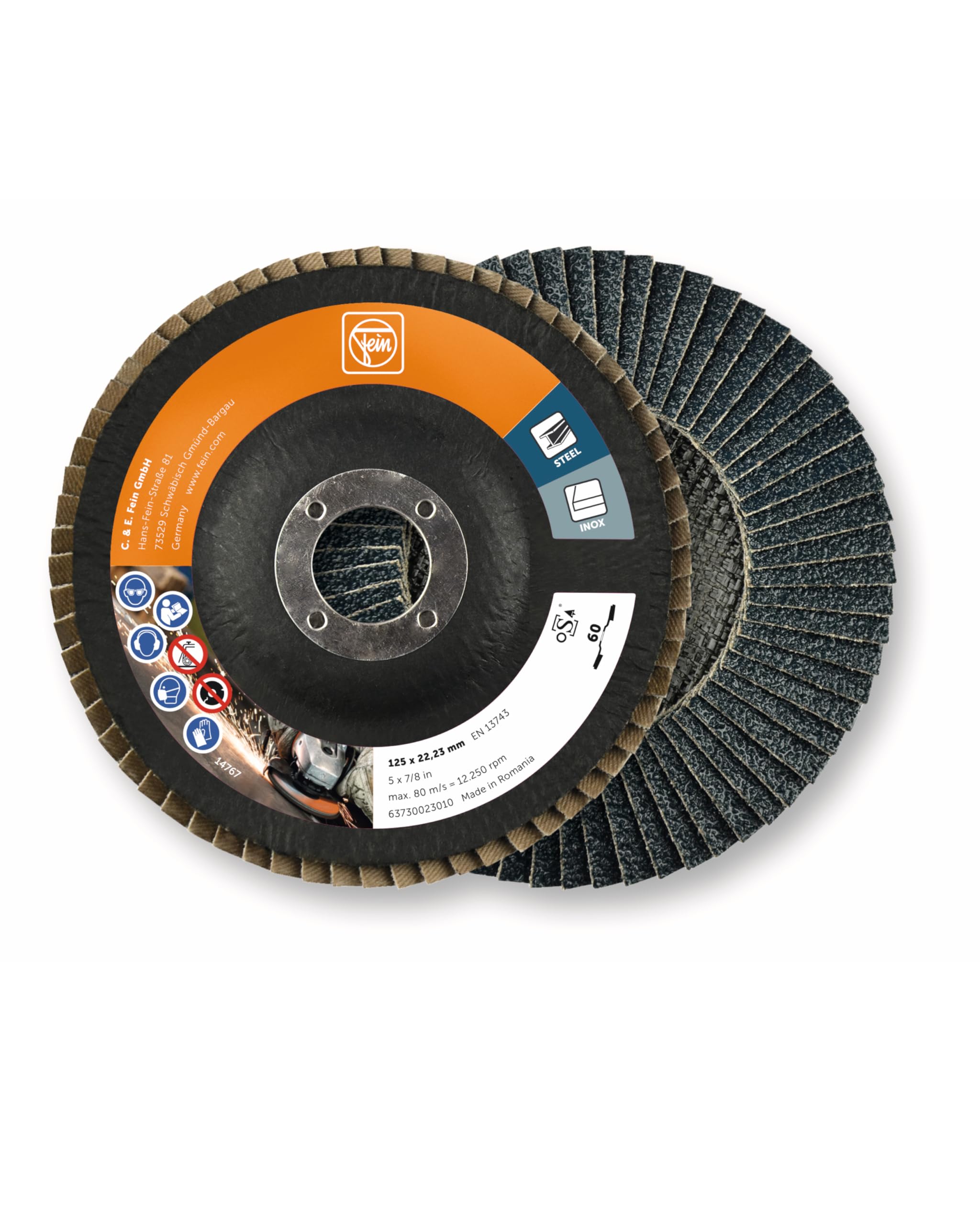 Meulage d'arêtes précis avec le disque à lamelles FEIN 125mm en grain 60 durable