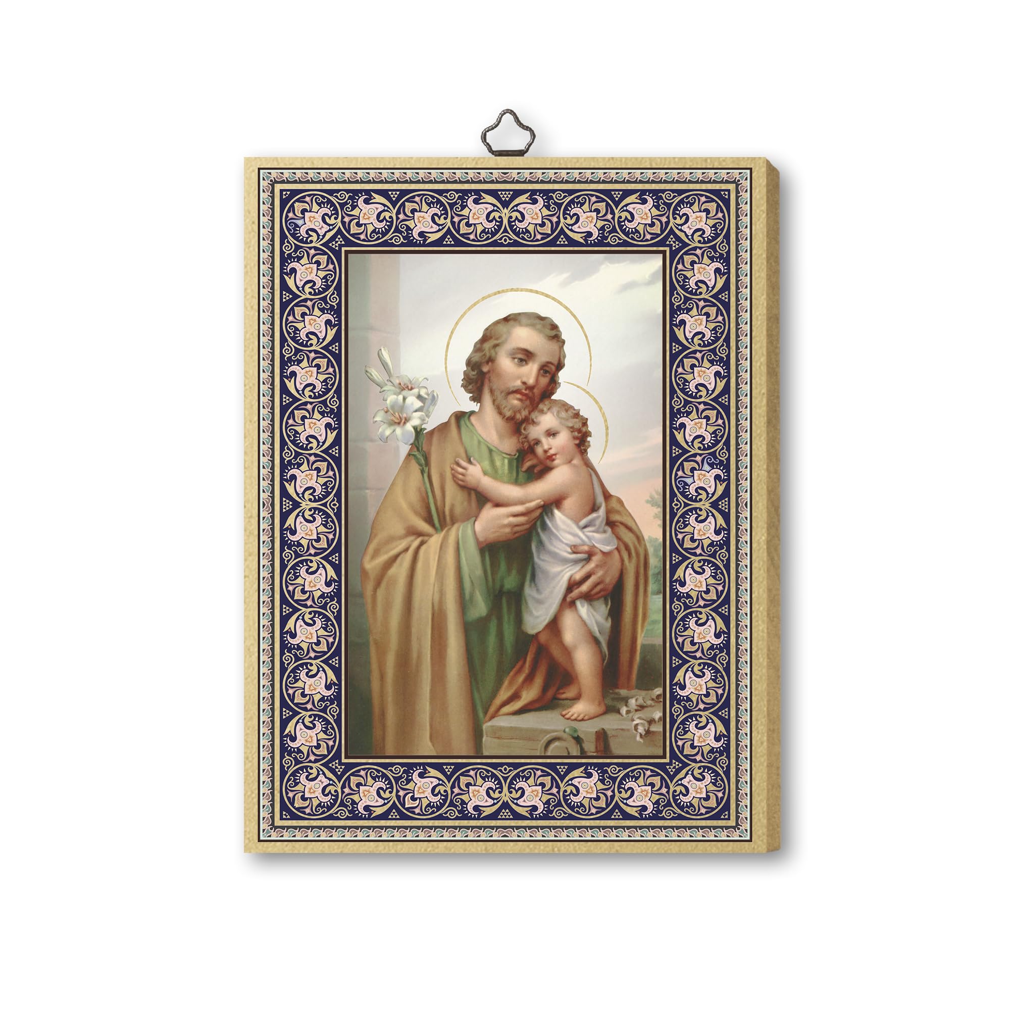 Frères Bonella | Tableau sacré sur bois MDF de peuplier 6 mm Saint Joseph et Jésus Enfant f.to 15 x 20 cm | Fabriqué en Italie