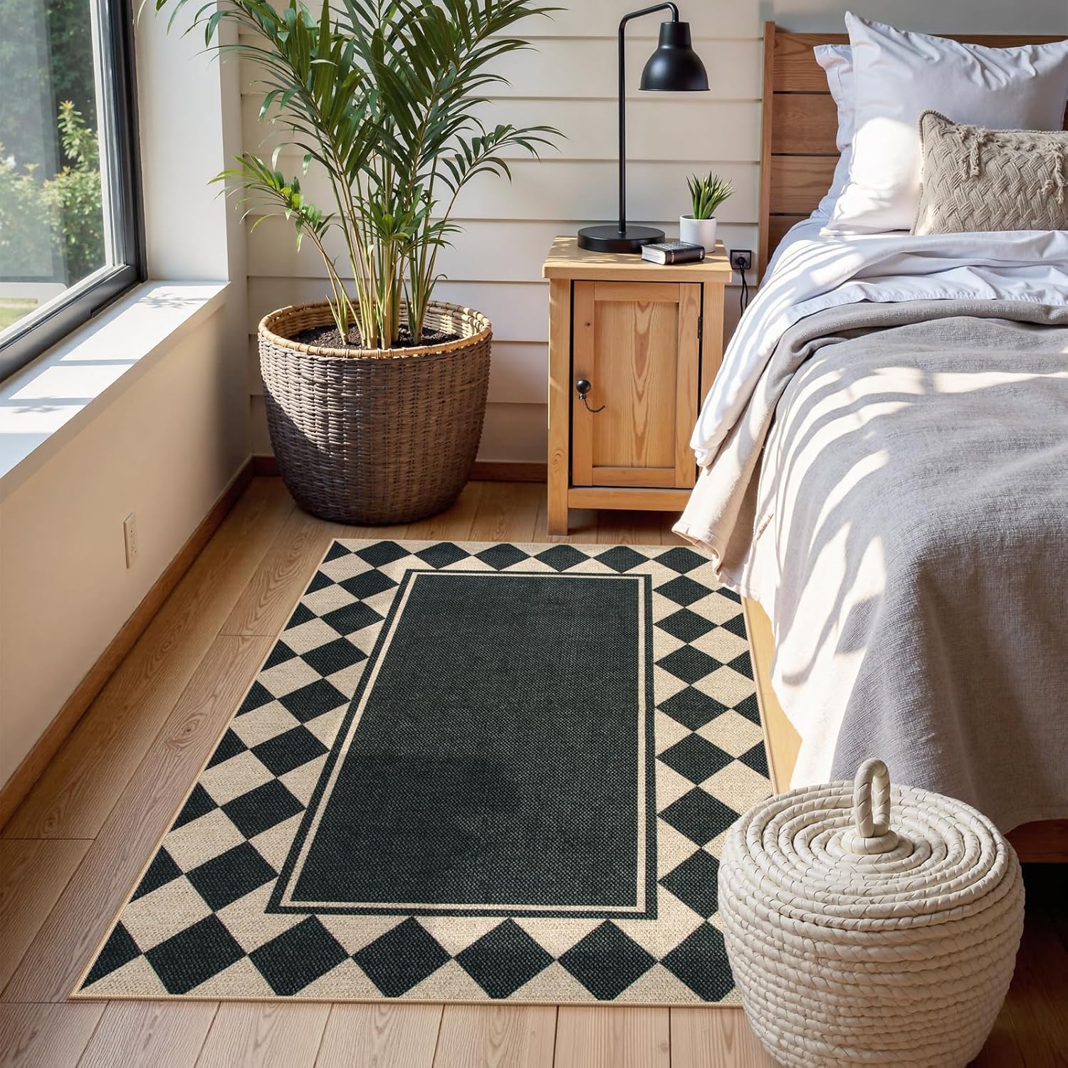 Moynesa Checkered Easy Jute Outdoor Patio Rug 3x5, Washable Indoor Outdoor Rugs for Entryway Non Slip, Farmhouse Carpet for Living Room Bedroom Kitchen Backyard Porches, Black Grid Pattern - Image 7