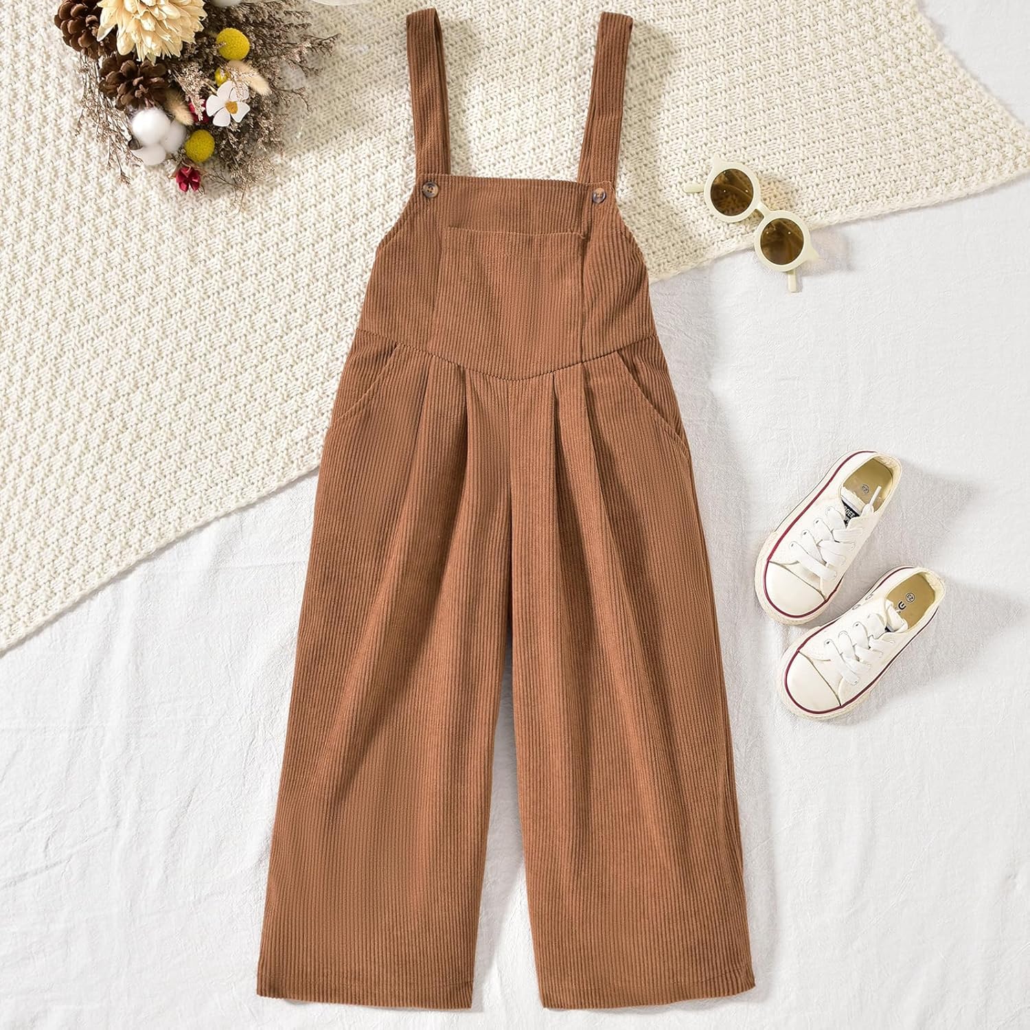 HINTINA Toddler Girl Corduroy Jumpsuit Overall Long Casual Loose Bib Pants 2 Pieces Outfits - Image 6