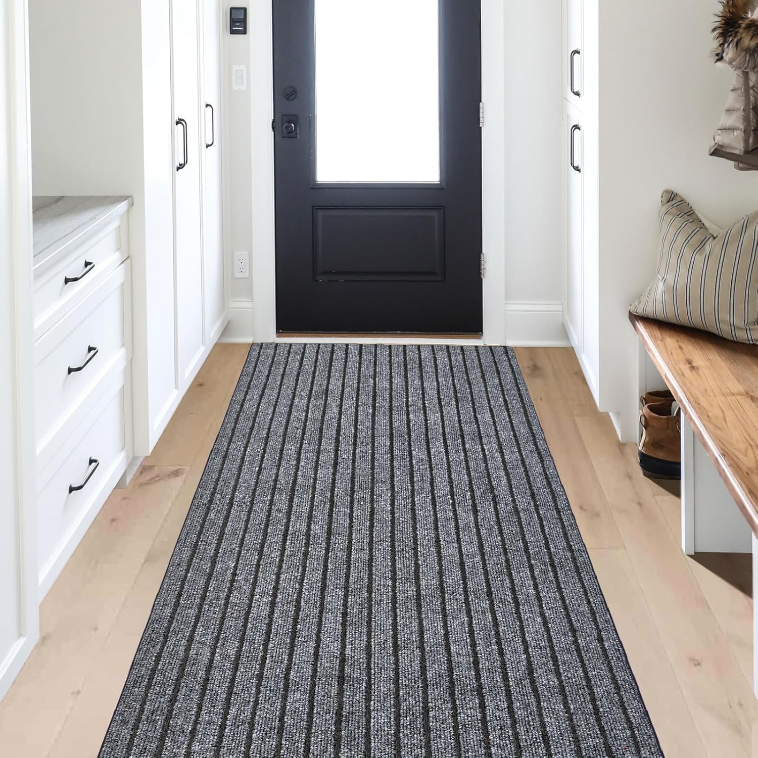 Tapis d'entrée antidérapant super absorbant attrape la saleté lavable gris