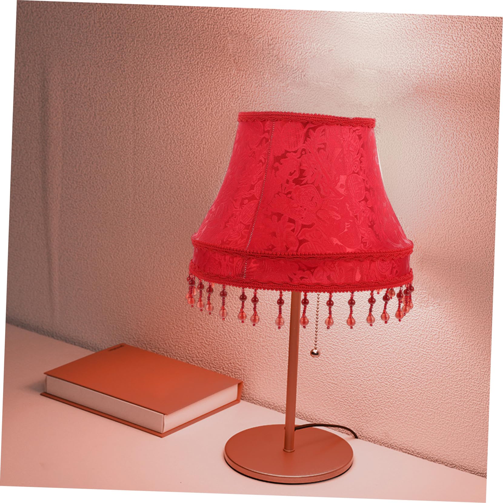 Abat-jour Rétro Européen en Tissu Rouge pour Lampe de Table