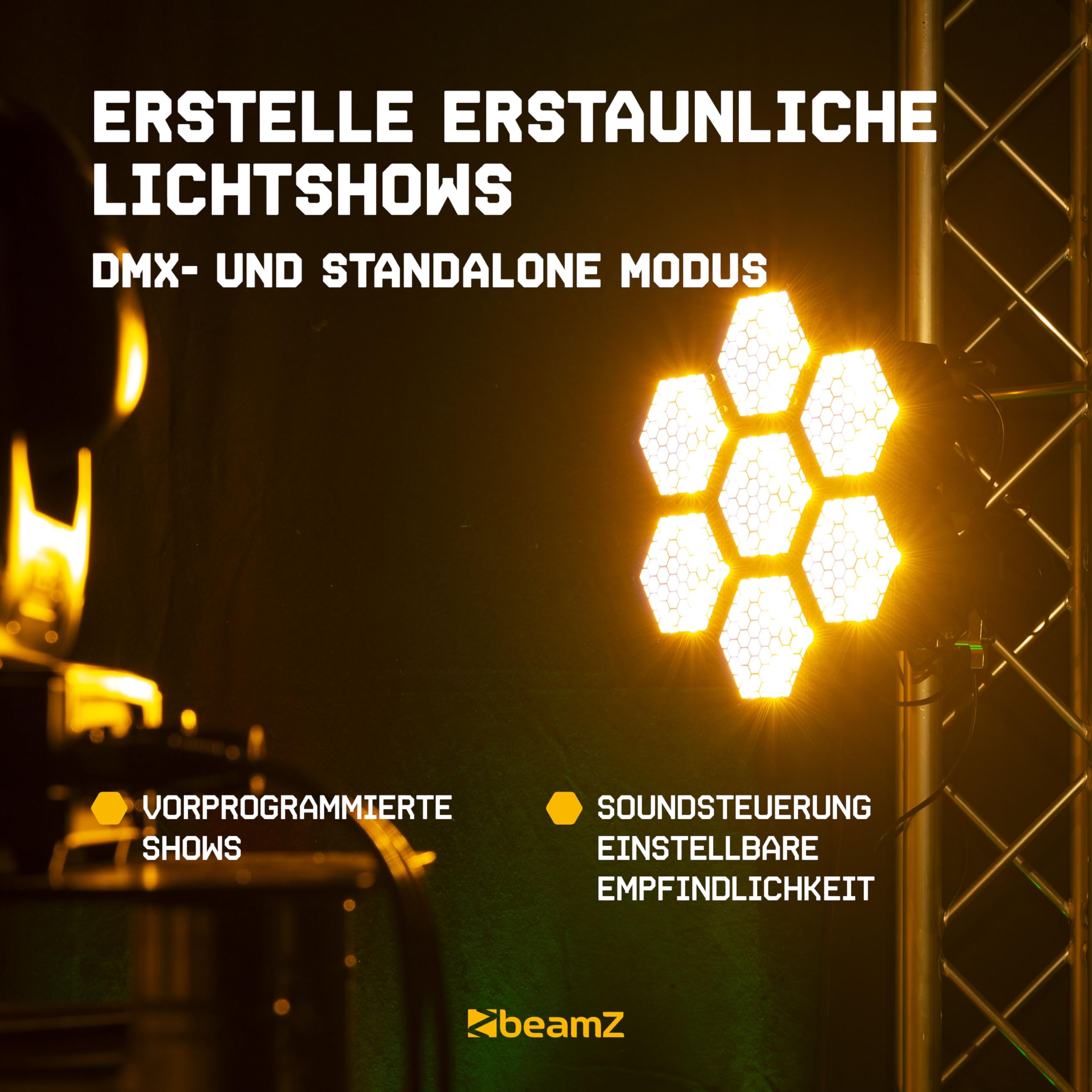 BeamZ RB90 6er Set Retro Stage Blinder 3 x 30 Watt LED Effektstrahler DMX Licht, 3-in-1 Bühnenlicht Deko DJ Lichtanlage Party, Lichtorgel Warmweiß, 72x RGB-SMD-LEDs, Stroboskop, Disco Beleuchtung