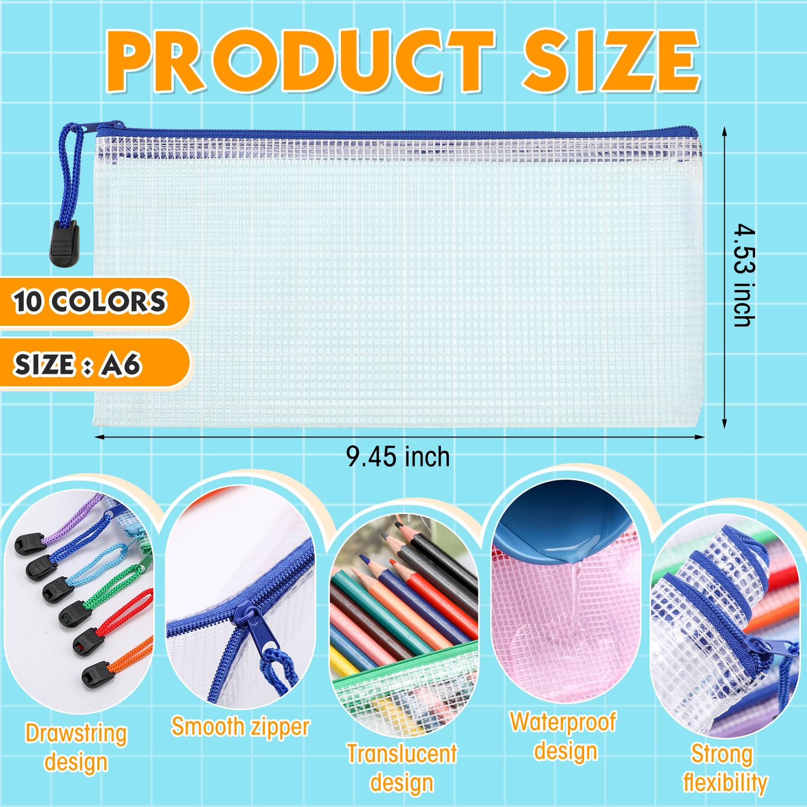 Zhehao 300 sacchetti A6 in rete con cerniera, multiuso, con cerniera, con cerniera, impermeabili, piccoli sacchetti di plastica per scuola, ufficio, organizzazione 24 x 11,5 cm (multicolore)