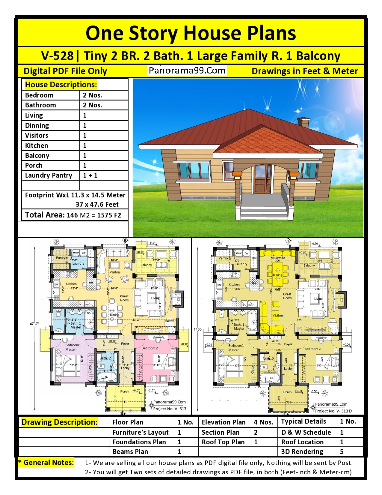 Plan de maison moderne avec piscine et double suite de plain-pied V-1528