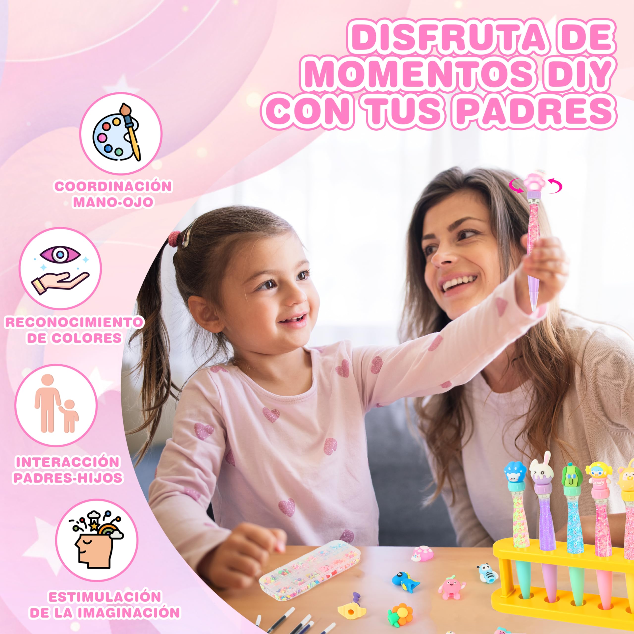 MOMOSTAR Kit de Creación de Bolígrafos, Laboratorio de Bolígrafos con 21 Plumas Personalizados, 80 PCS Kit Manualidades Niños, Juego Juguetes Creativo, Regalo Cumpleaños Navidad para Niñas 5 6 7 Años