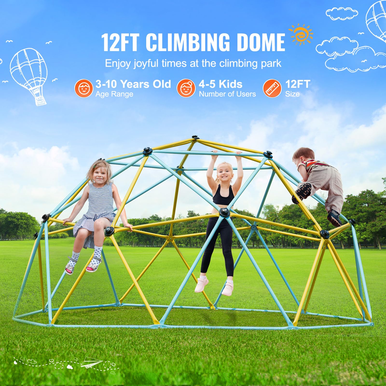 Happybuy Climbing Dome, 750LBS Capacity, Easy Assembly, 12FT for Kids 3-10, Geometric, Outdoor Play Equipment