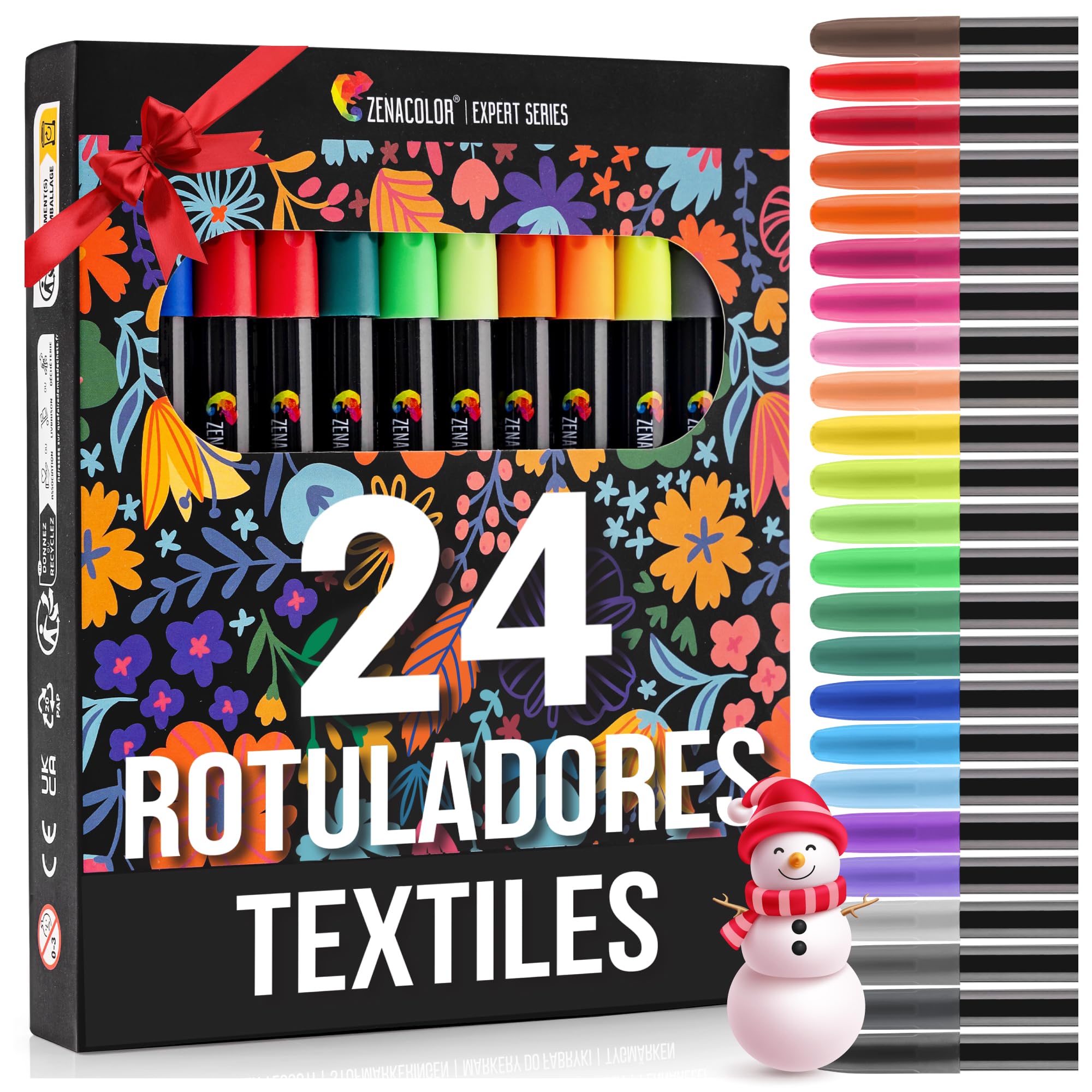 24 Rotulador Textil Permanente - Rotuladores para Tela No Tóxica y Indeleble, Rotulador Permanente con Punta Fina - Perfecto para Camisetas, Bolsas, Tote Bag y Otros Tejidos - Para Niños y Adultos