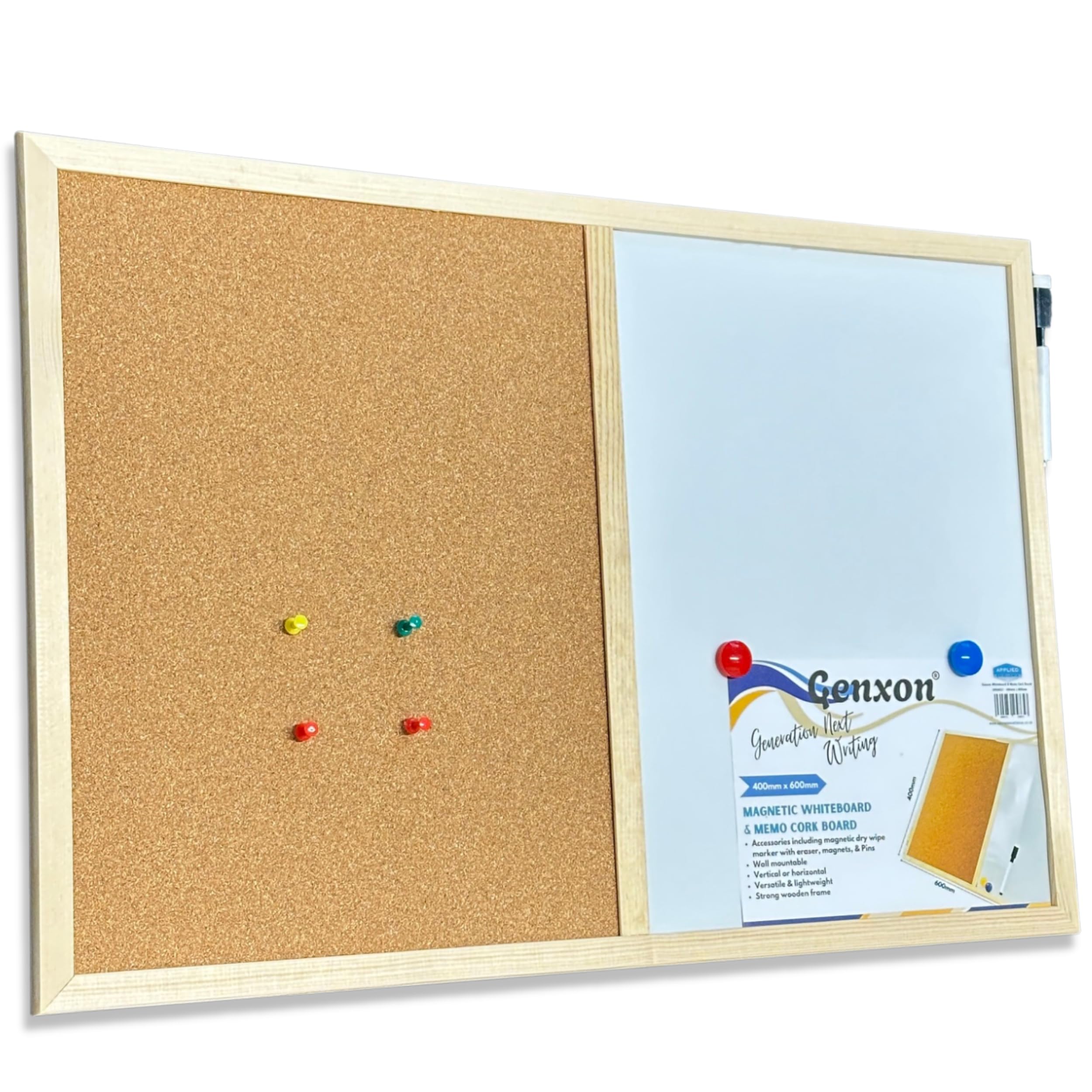 Pin Cork Board & Magnetic Whiteboard Dry Wipe White Memo & CorkBoard Combination with Free Dry Wipe Marker