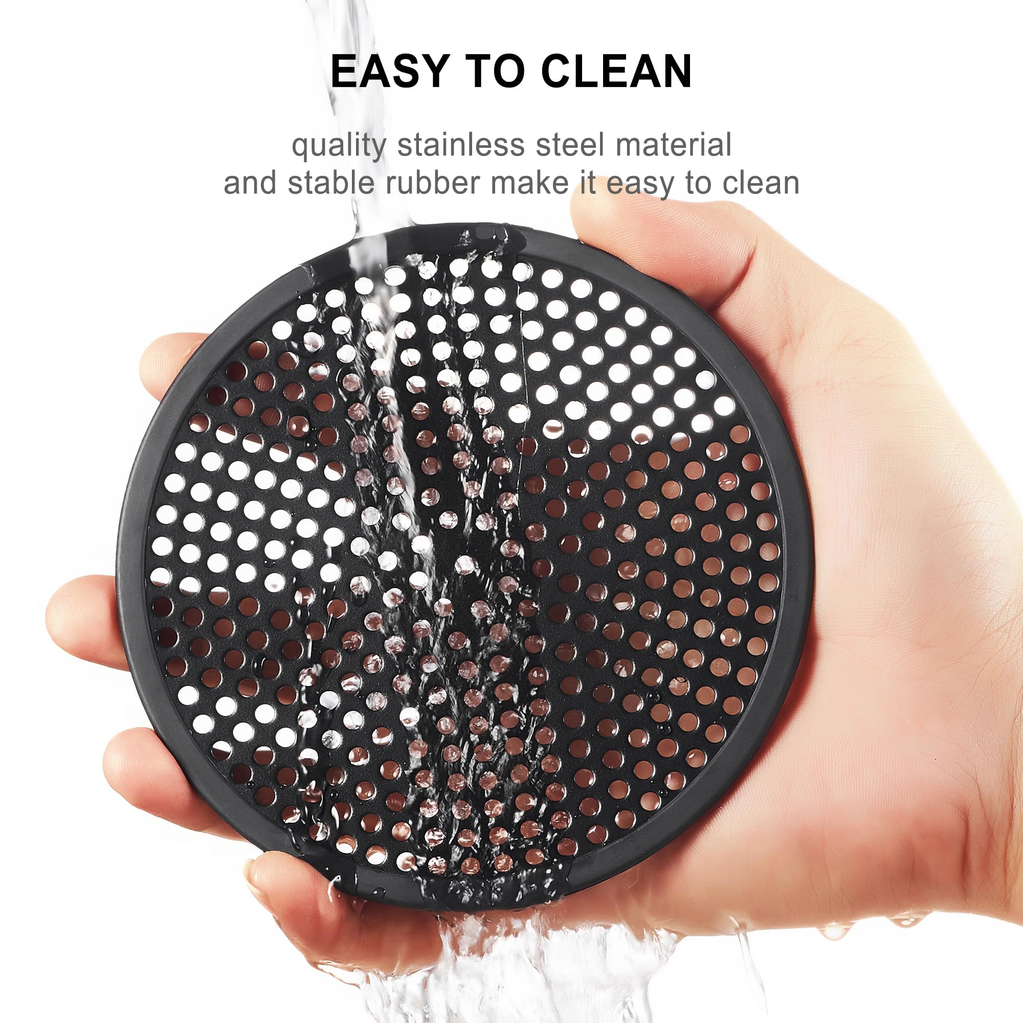 Hair Catcher Shower Drain Cover – 304 Stainless Steel 4.7" Round Floor Drain Strainer, Matte Black Finish With Rubber Rim, For Bathtub And Shower Stall