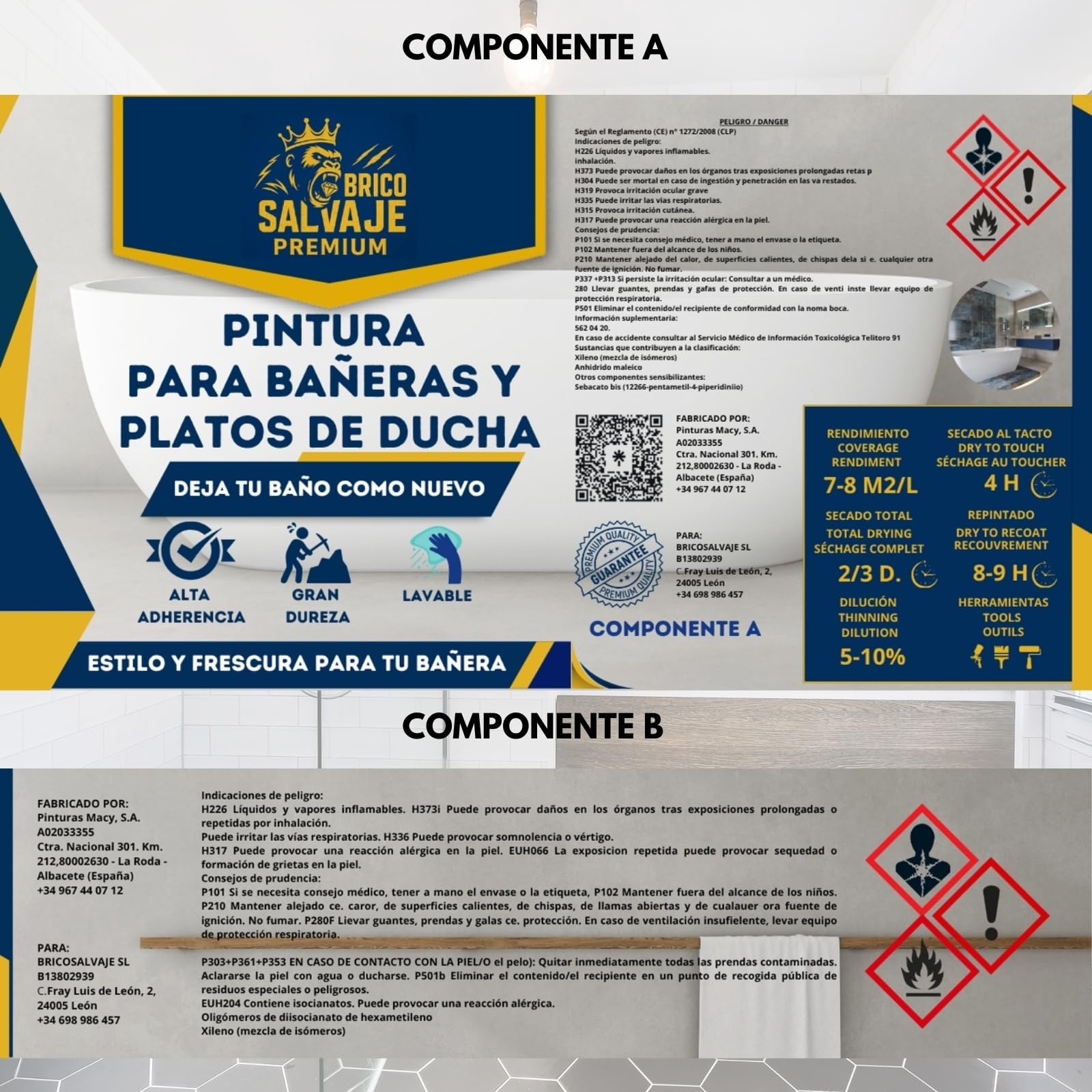Peinture pour receveurs de douche et baignoires, Finition MAT, Kit 150 ml (composant B) + 600 ml (composant A) – Séchage rapide, grande dureté et résistance premium (Brouillard d'hiver)