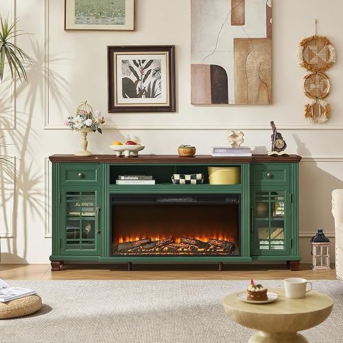 Miniatura 4 de Soporte de TV con chimenea de 70 pulgadas con chimenea eléctrica silenciosa de 36 pulgadas, centro de entretenimiento de granja para televisores