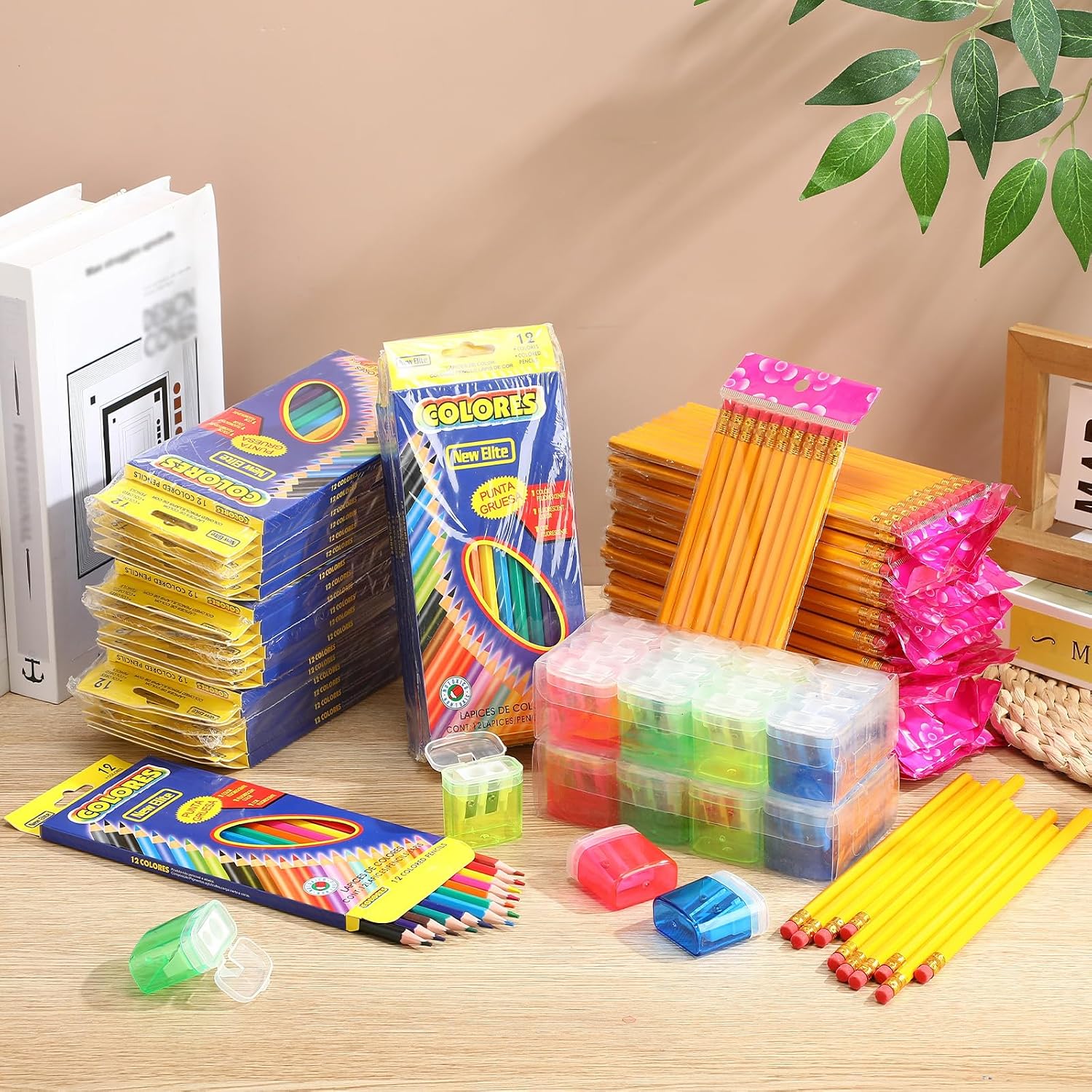 48 Set/1004 Count Operation Christmas Items Bulk Include 576 Count Colored Pencils 480 HB Pencils 48 Pcs Manual Pencil Sharpeners with Lid for Art