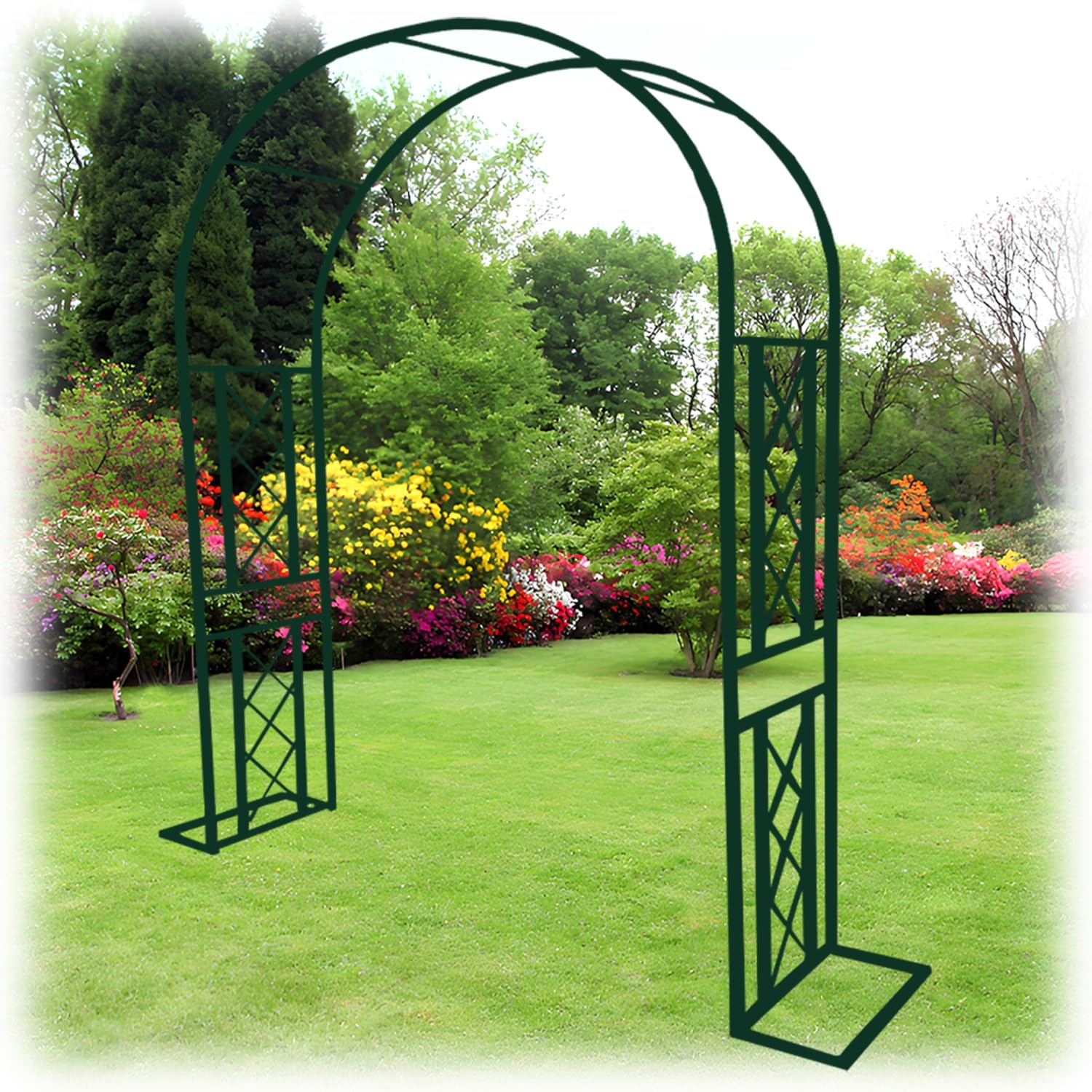 Treillis d'arche de jardin en métal vert pour plantes grimpantes de cour