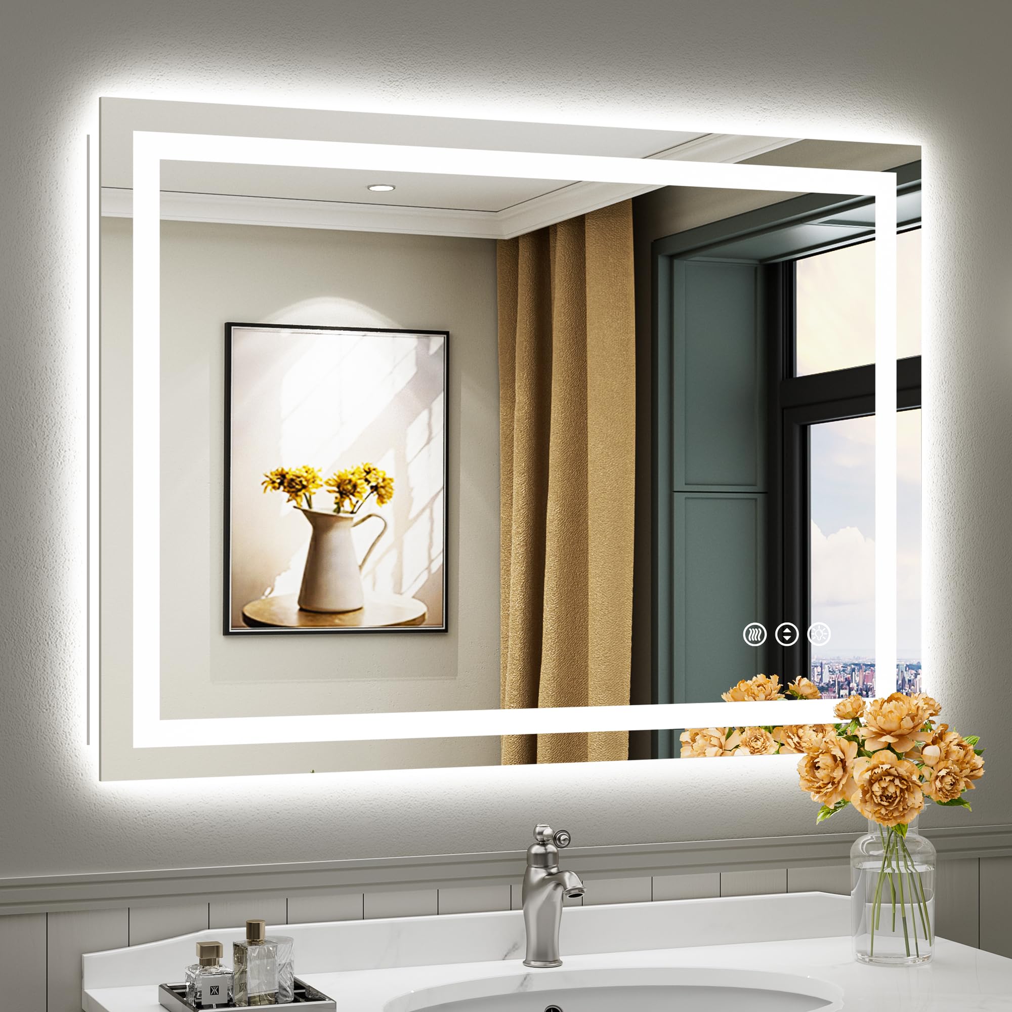 44x32 Inch LED Bathroom Mirror with Lights, Backlit &amp; Front Lit, Anti-Fog Lighted Bathroom Vanity Mirror for Wall, Memory Function, Dimmable, HD Tempered Glass, Shatter-Proof