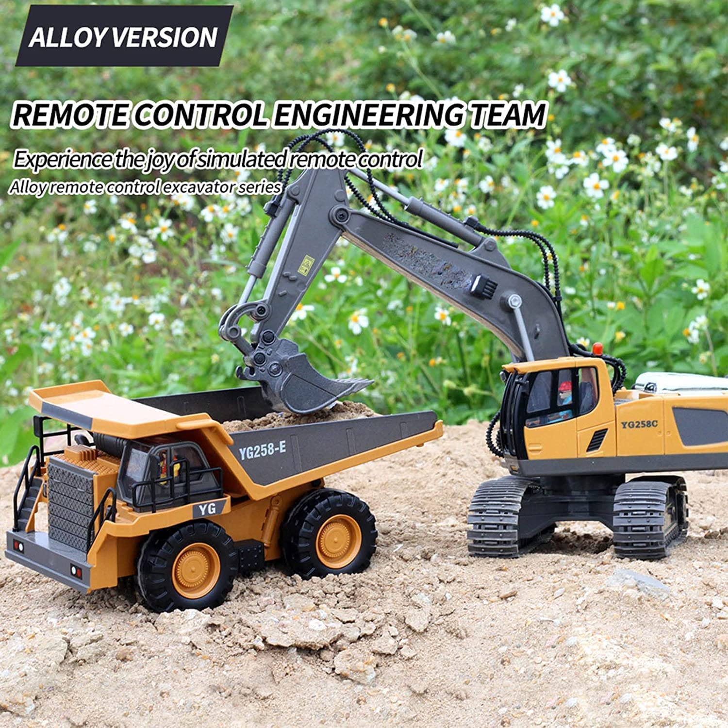 JOYJAY New Radio Control J-C-B Excavator Toy for 6-12 Yr Boys, Best Birthday Gifts for Kids 7 8 9 10 11 Year Old, Rc Construction Toys with Metal Shovel, Lights, Sounds 2.4Ghz, Multicolor