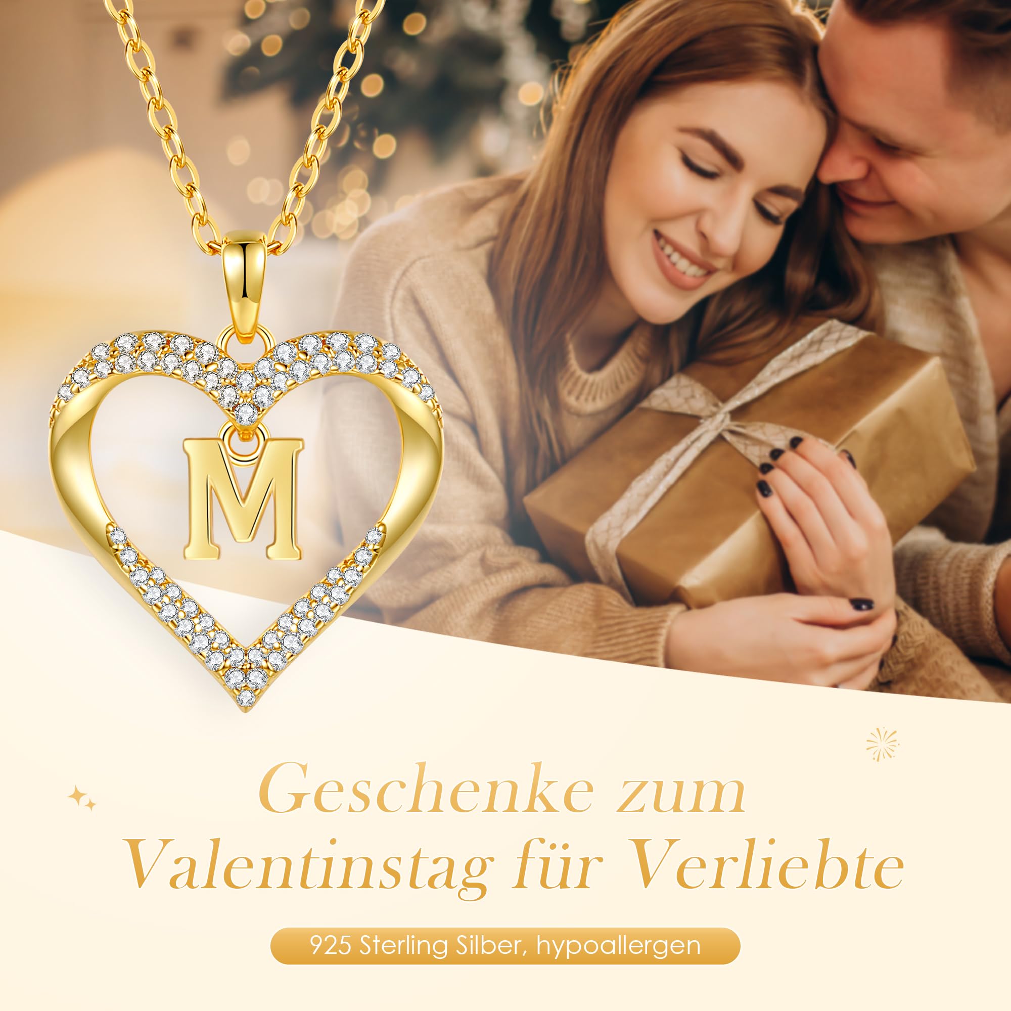 CDE Kette Damen 18K Vergoldet Halskette Initialen Herz Anhänger Buchstabenkette für Damen A-Z Personalisiert Kette Schmuck Geburtstags Geschenk für Teenager Mädchen Frauen Valentinstag Weihnachten