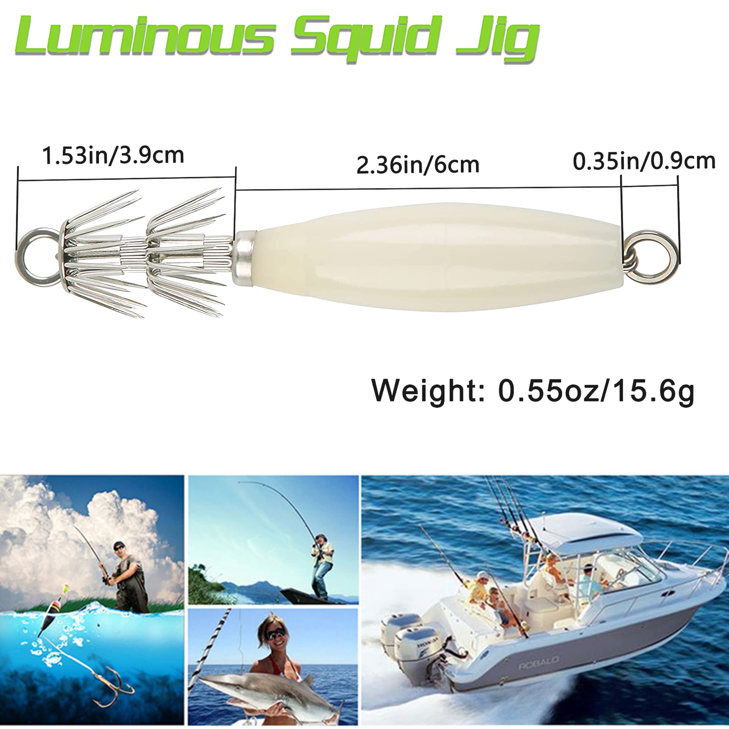Luminous Squid Jig Hooks 5pcs/10pcs Fluorescent Cuttlefish Sleeve Jig Octopus Lures Shrimp Bait Squid Hook Hard Fishing Baits Set for Saltwater Night Fishing (5pcs) - Image 3