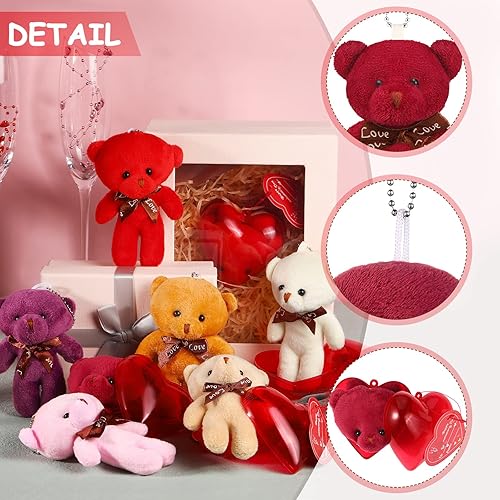 Miniatura 3 de Civaner 48 piezas de juguetes de peluche de San Valentín, llavero de animales de peluche, decoración de caja de corazón con tarjetas de San Valentín