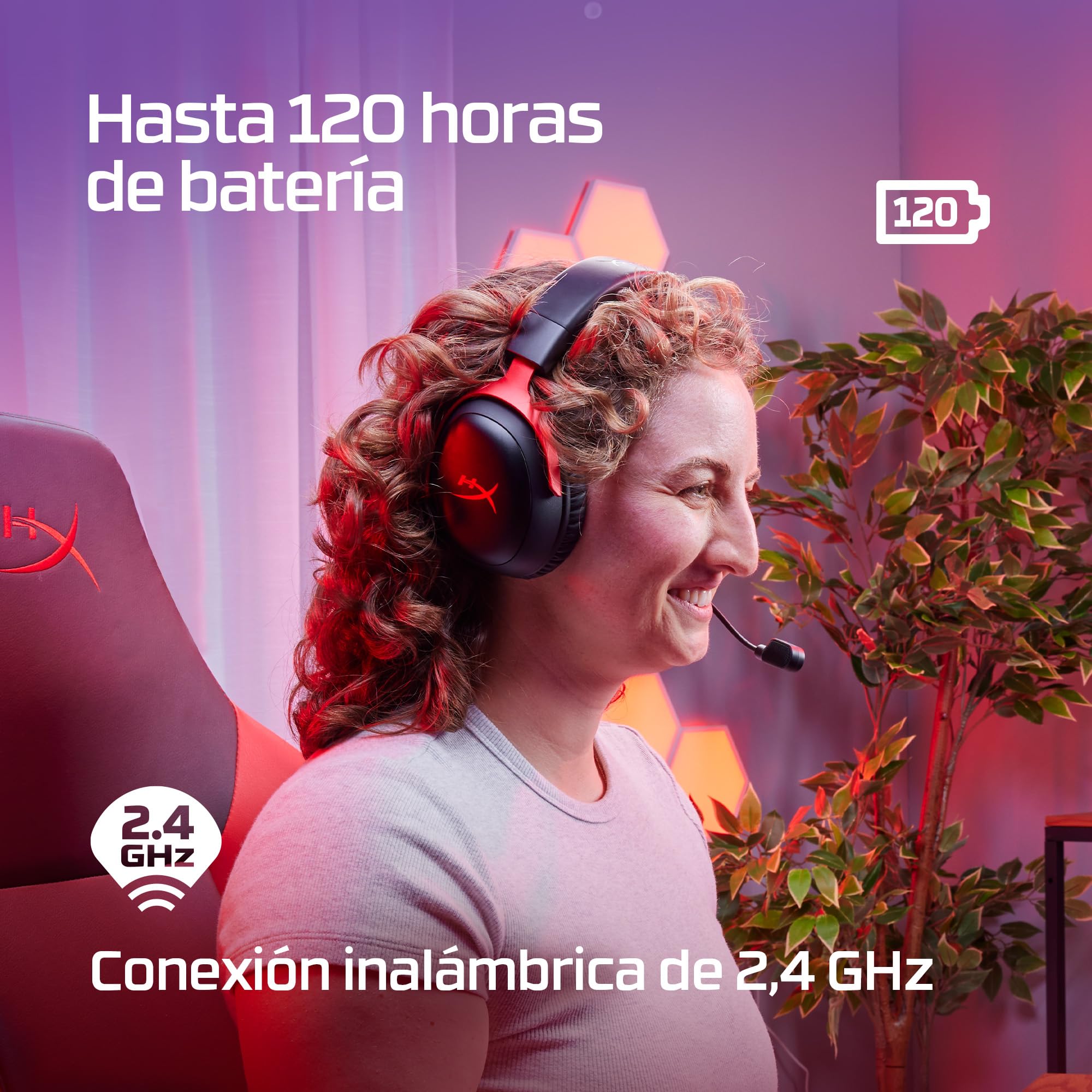 HyperX Cloud III Wireless Auriculares Gaming para PC, PS5, PS4, batería hasta 120 horas, 2.4GHz, drivers 53mm, Micrófono 10mm, Rojo
