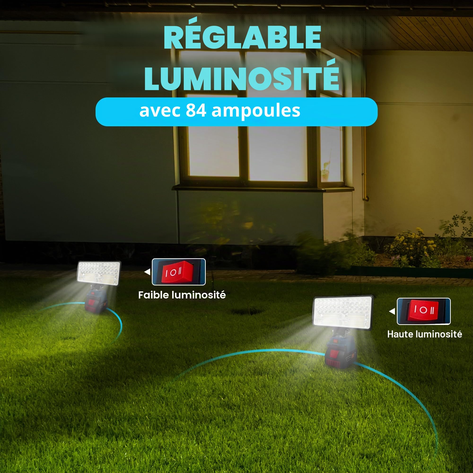 Lampe LED sans fil pour batterie Bosch 18 V, 96 W 6800 lm, projecteur de chantier LED avec USB + type C (sans batterie)