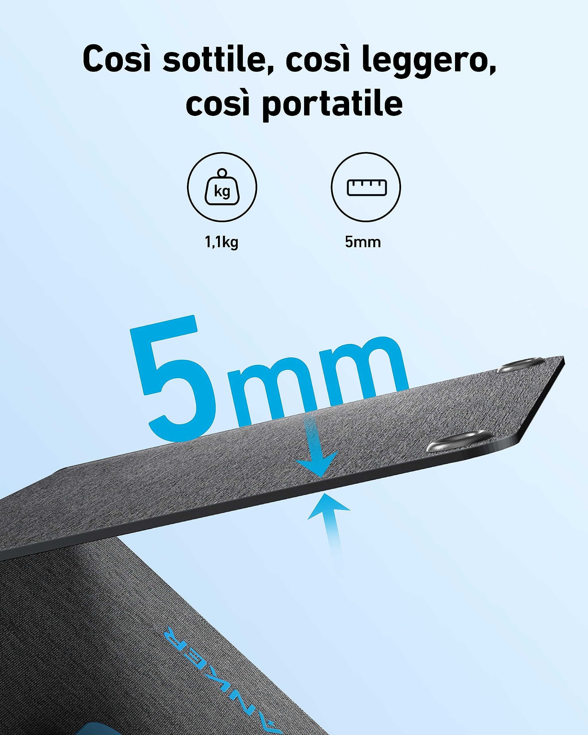 Anker Solix PS30 Pannello solare, caricatore solare portatile pieghevole 30 W, resistenza a polvere e IP65, ricarica ultrarapida, 2 dispositivi in contemporanea, per campeggio, escursioni, outdoor.