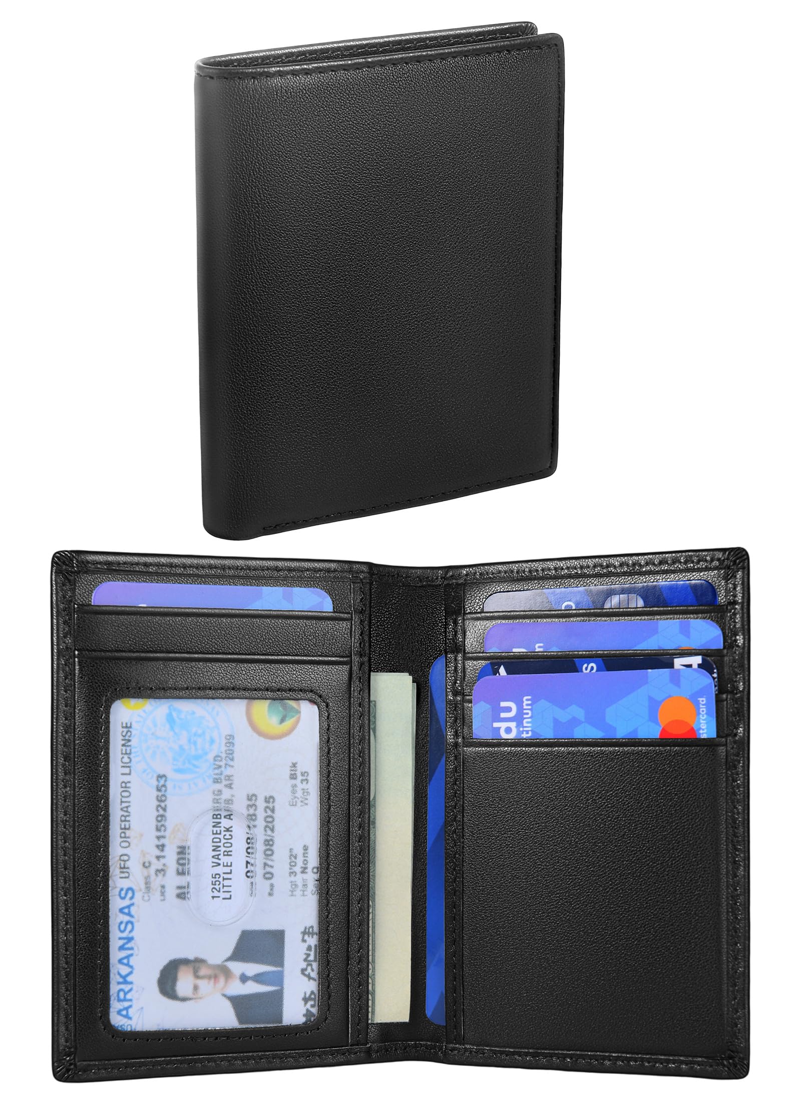 SIGFYERMinimalist Design Slim Mens Wallet, RFID Blocking Genuine Leather Bifold Wallet for Men, Thin Front Pocket Mens Wallets with ID Window, 6-8 Credit Card Slots, Black, Minimalist