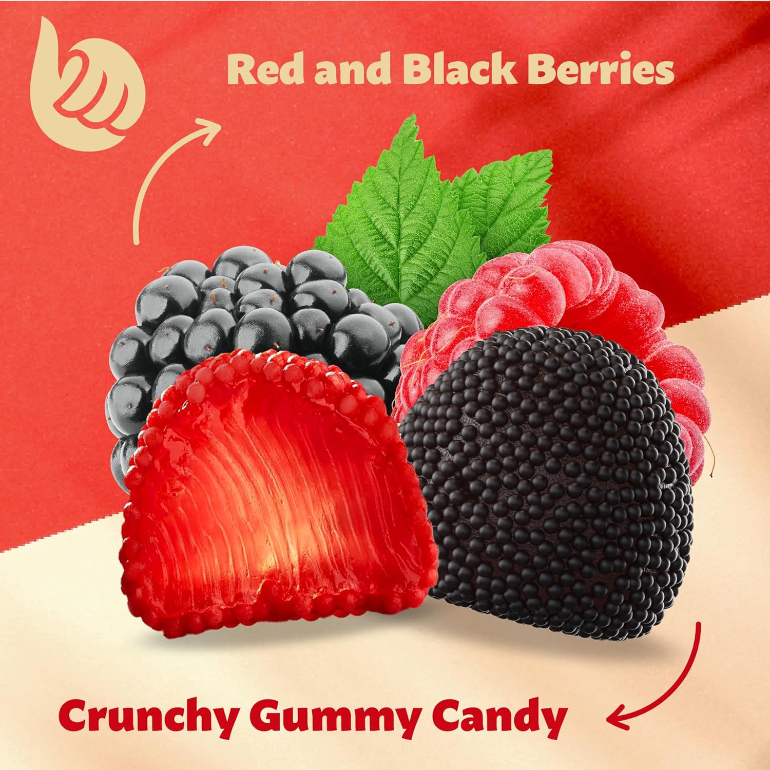 Berries Gummy Candy | 1-Pound Bag | Crunchy Raspberry and Blaberry Chews