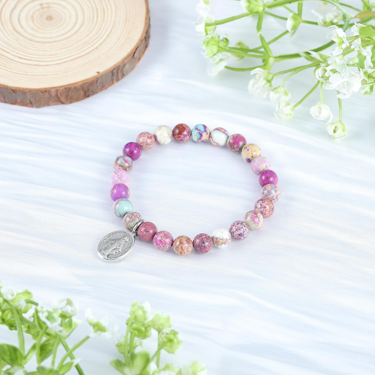 MollyQueen Virgin Mary Rosary Bracelet for Women Catholic Gifts Virgin Mary Bracelet Natural Stone Jewelry Gifts - Image 5