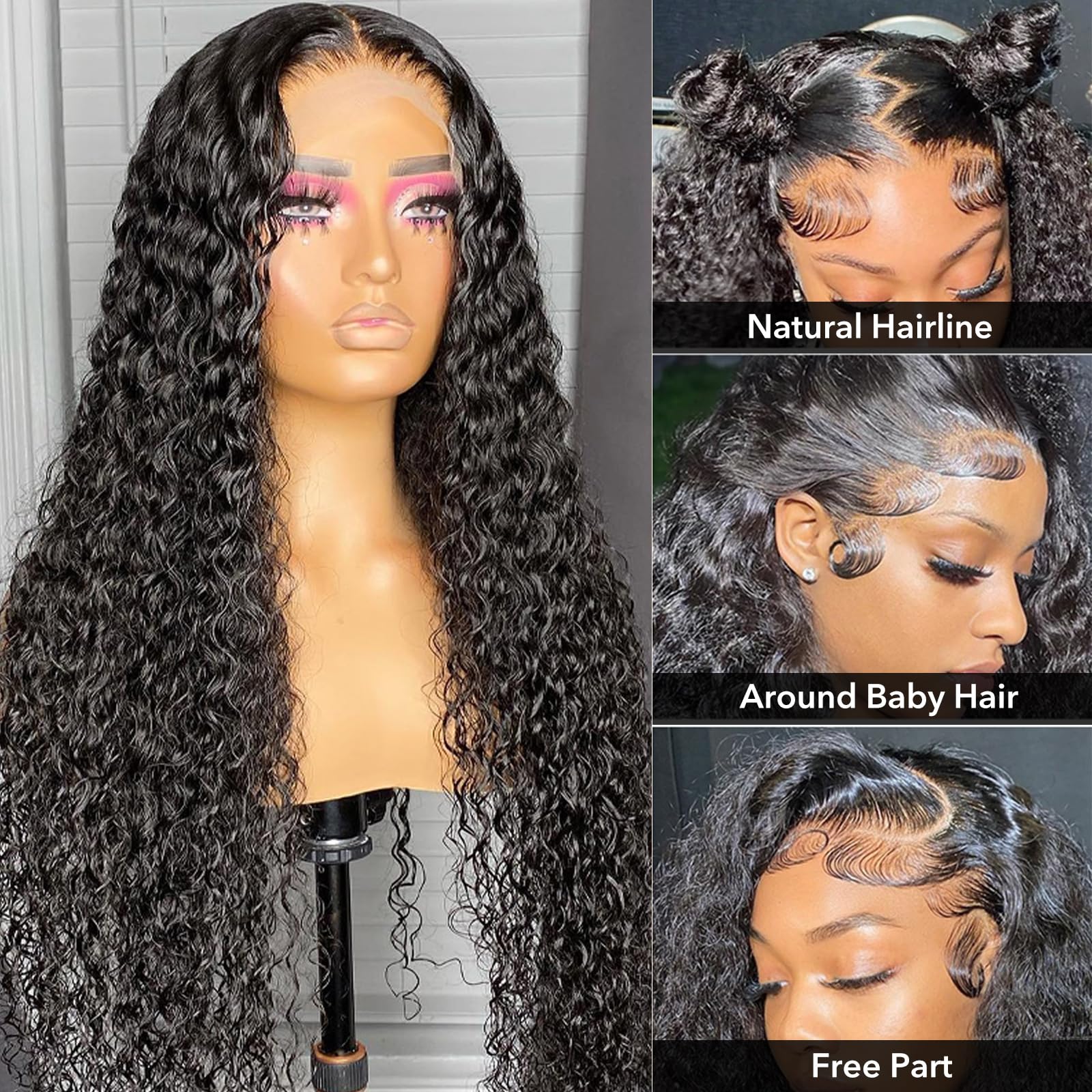 26" Water Wave Human Hair Wig for Black Women,Full 13x4 HD Lace Front Wigs Human Hair,180 Density Glueless Wig Pre Plucked with Baby Hair - Image 2