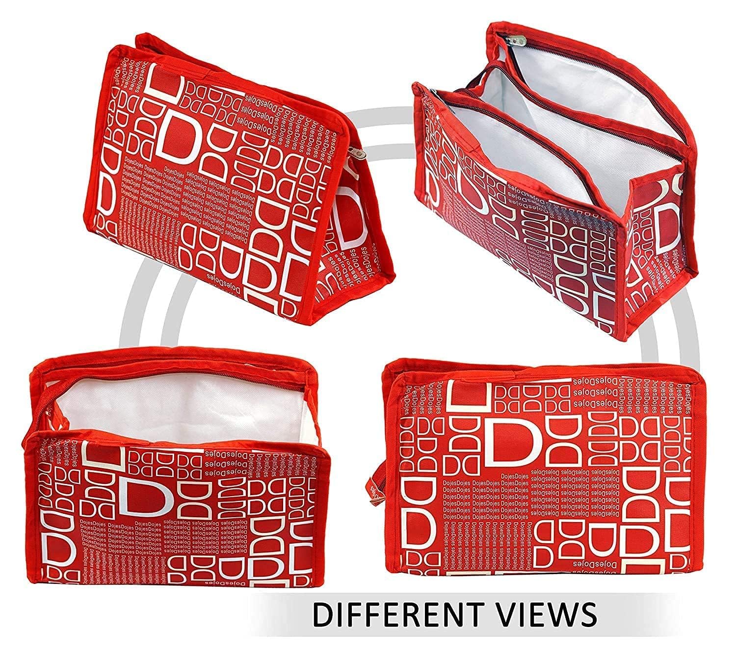 Rishabh Overseas Synthetic Travel & Cosmetic Pouch Bags, Pack of 3 | Small, Medium & Large Makeup Organiser Case | Storage Travel Kit or Bag for Women & Men | Toiletry Kit Bags (Red) 2