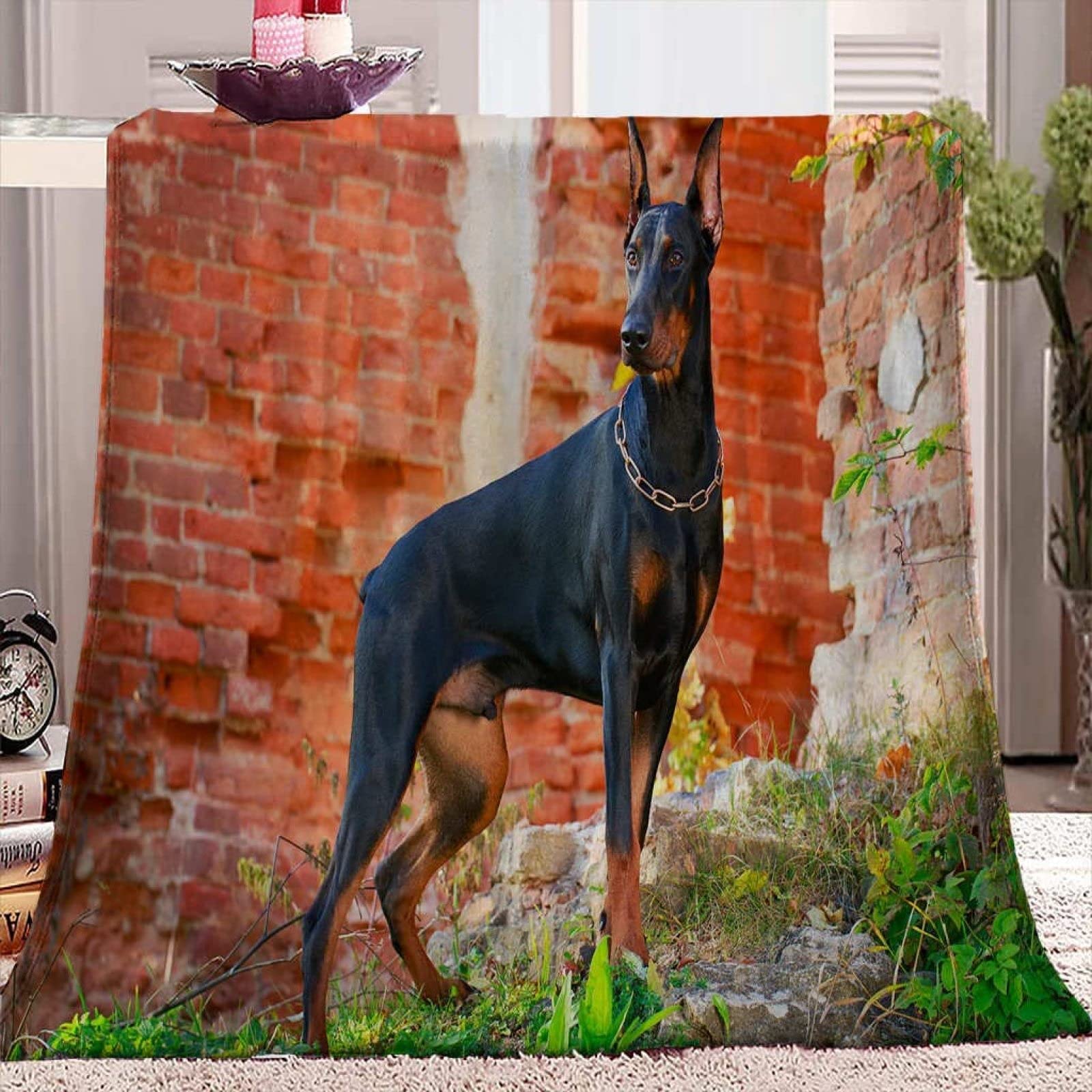 Coperta Natalizia Lavorata A Maglia Con Doberman – 152x203 Cm, Morbida E Pelosa, Per Divano, Viaggi E Regali