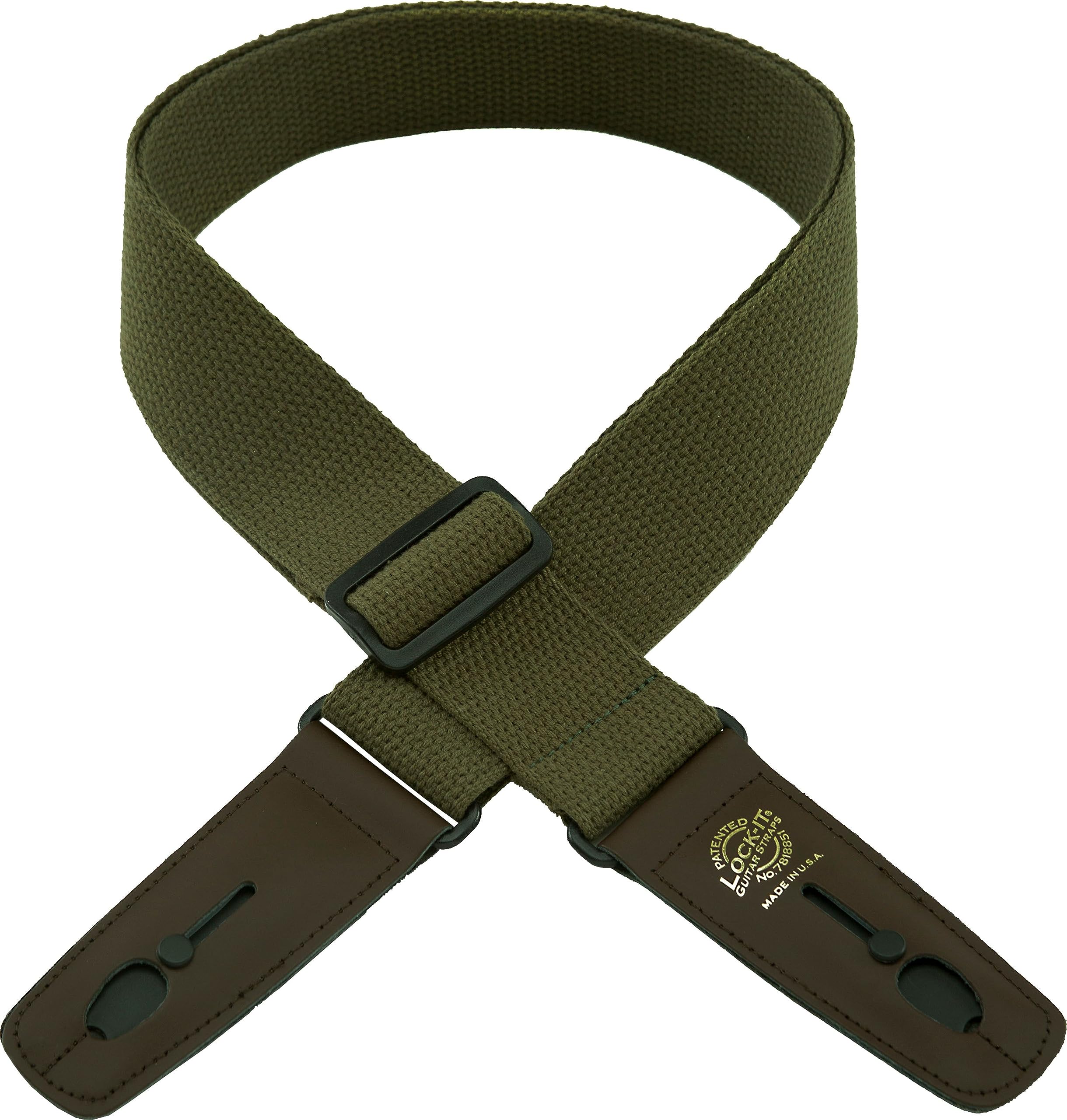 LOCK-ITGuitar Strap Olive Green Cotton Patented Locking Technology (strap lock)