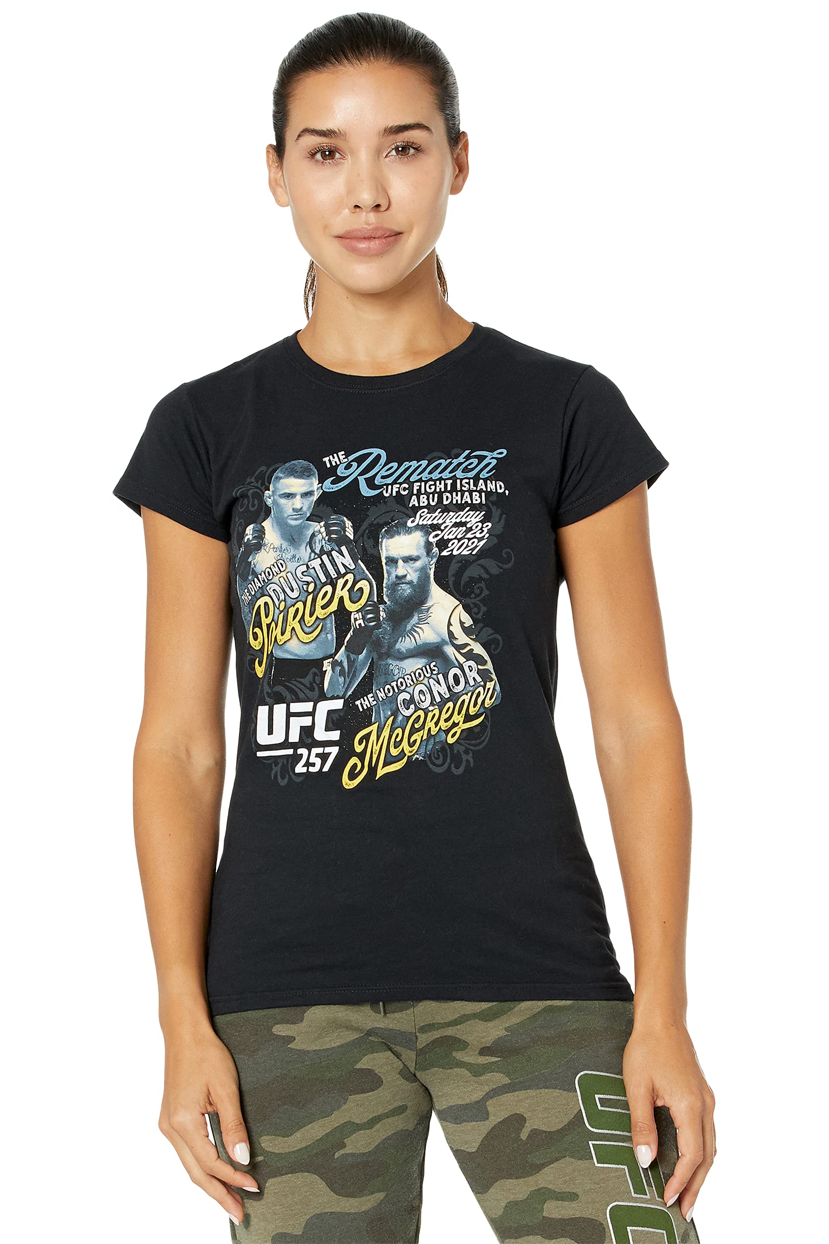 Camiseta UFC mujer Poirier vs McGregor negra para noches de combate 5