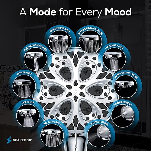Miniatura 4 de SparkPod Cabezal de ducha filtrado de 10 modos con manguera, cabezales de ducha de alta presión de 5 pulgadas con filtro, filtro de cabezal de ducha