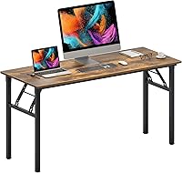 Need 60 Inch Foldable Computer Desk - No Assembly Home Office Gaming Table, Sturdy Steel Frame, Rustic Brown, 220 lbs Capacity