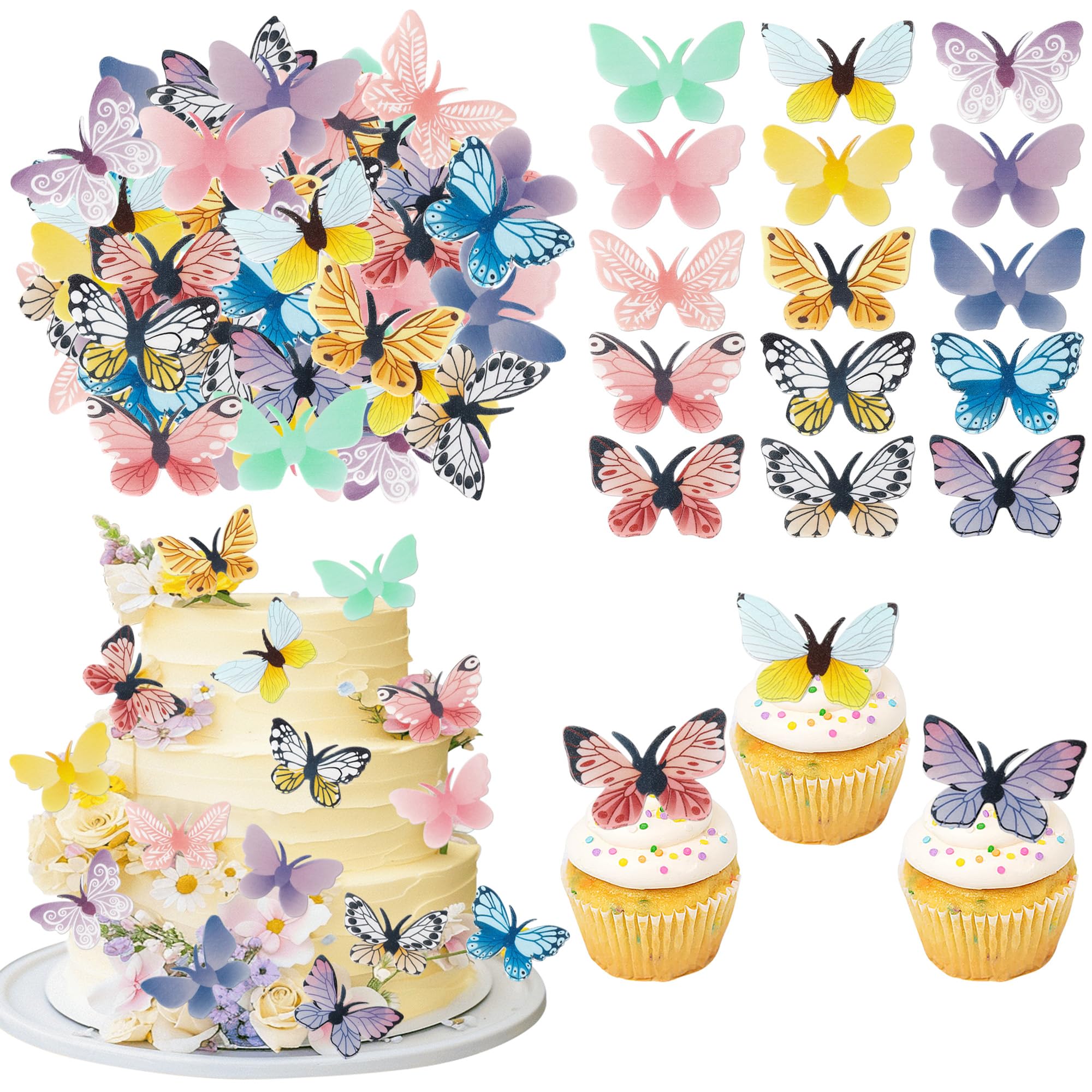 72 PCS Edible Butterfly Cupcake Toppers Butterfly Cupcake Picks Butterfly Cake Decorations Fondant for Cake Wafer Paper Butterflies Cake Topper Birthday Anniversary Wedding Party Supplies Colorful