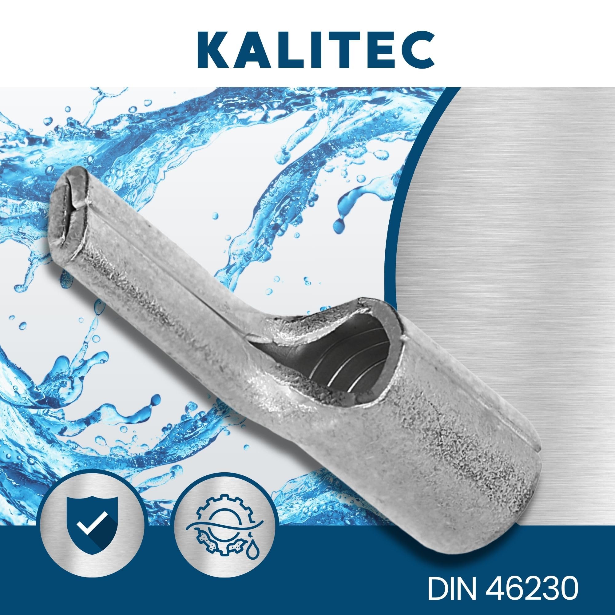 Kalitec 10x Stiftkabelschuh 50mm² Unisoliert - Kupfer Stiftverbinder | Verzinnte Presskabelschuh Set für Batteriekabel, Dorntyp Flach, 45mm Länge, Hohe Leitfähigkeit, Korrosionsschutz