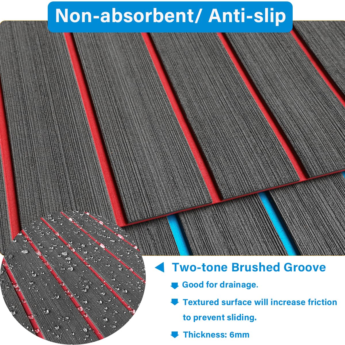 Faux Teak Boat Floor EVA Foam Boat Decking Flooring Mat Self-Adhesive Boat Marine Carpet Non-Slip Foam Boat Deck Rolls Sheet for Boats Pontoon Yacht Swim Platform Helm Pad RV Floor(94.5x21.66)